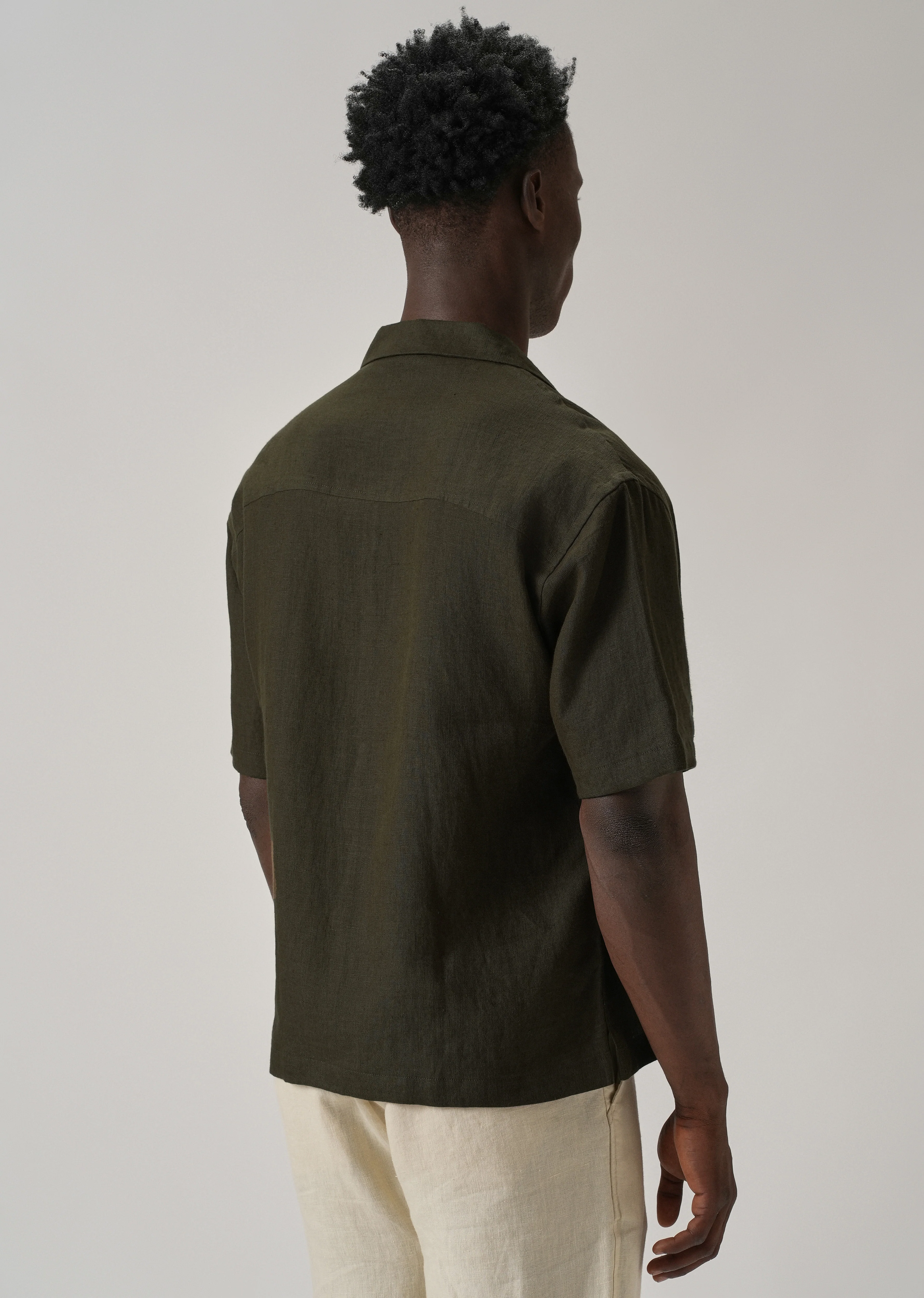 100% Pure Irish Dark Olive Linen Shirt - Image 3