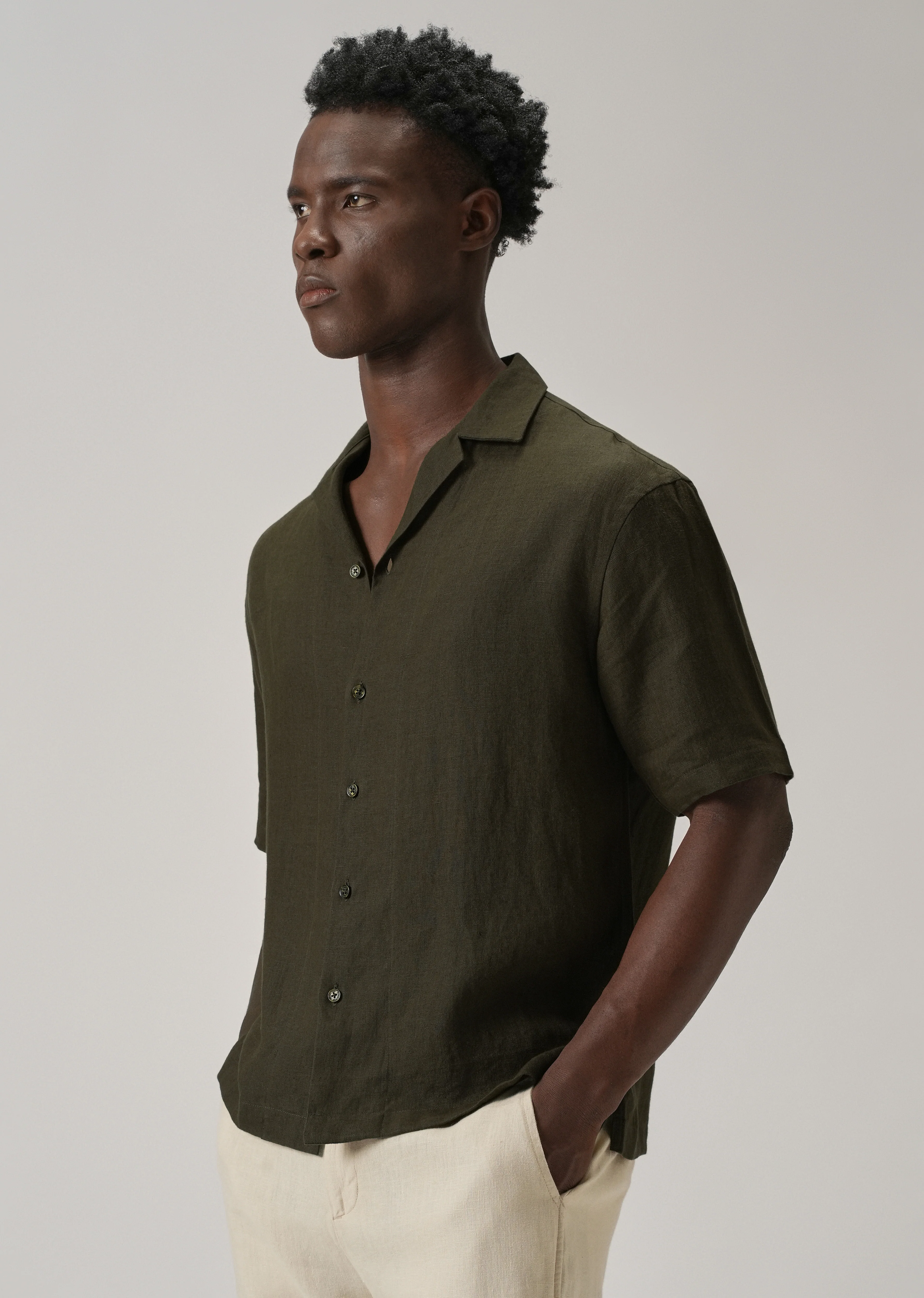 100% Pure Irish Dark Olive Linen Shirt - Image 5