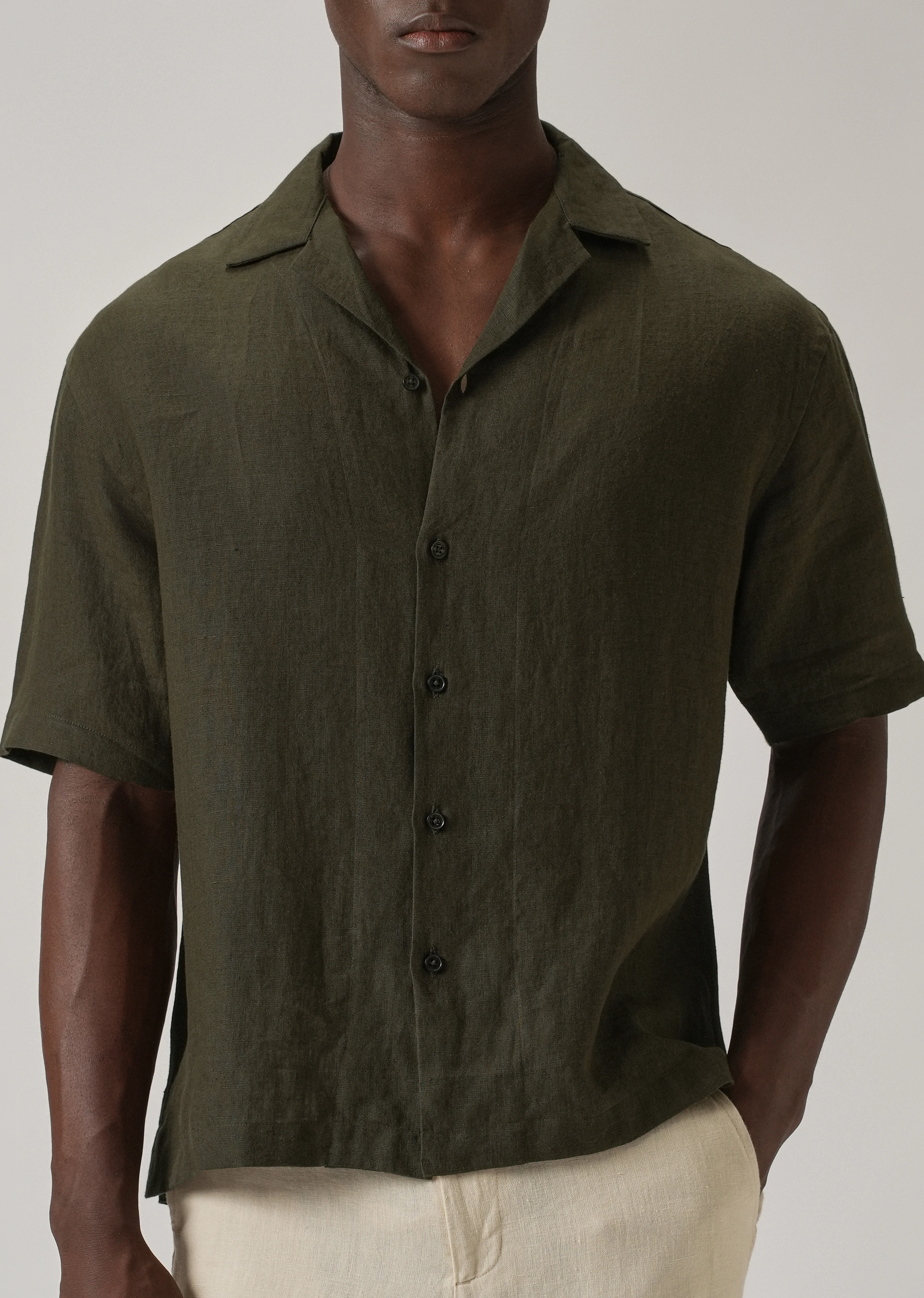 100% Pure Irish Dark Olive Linen Shirt - Image 8
