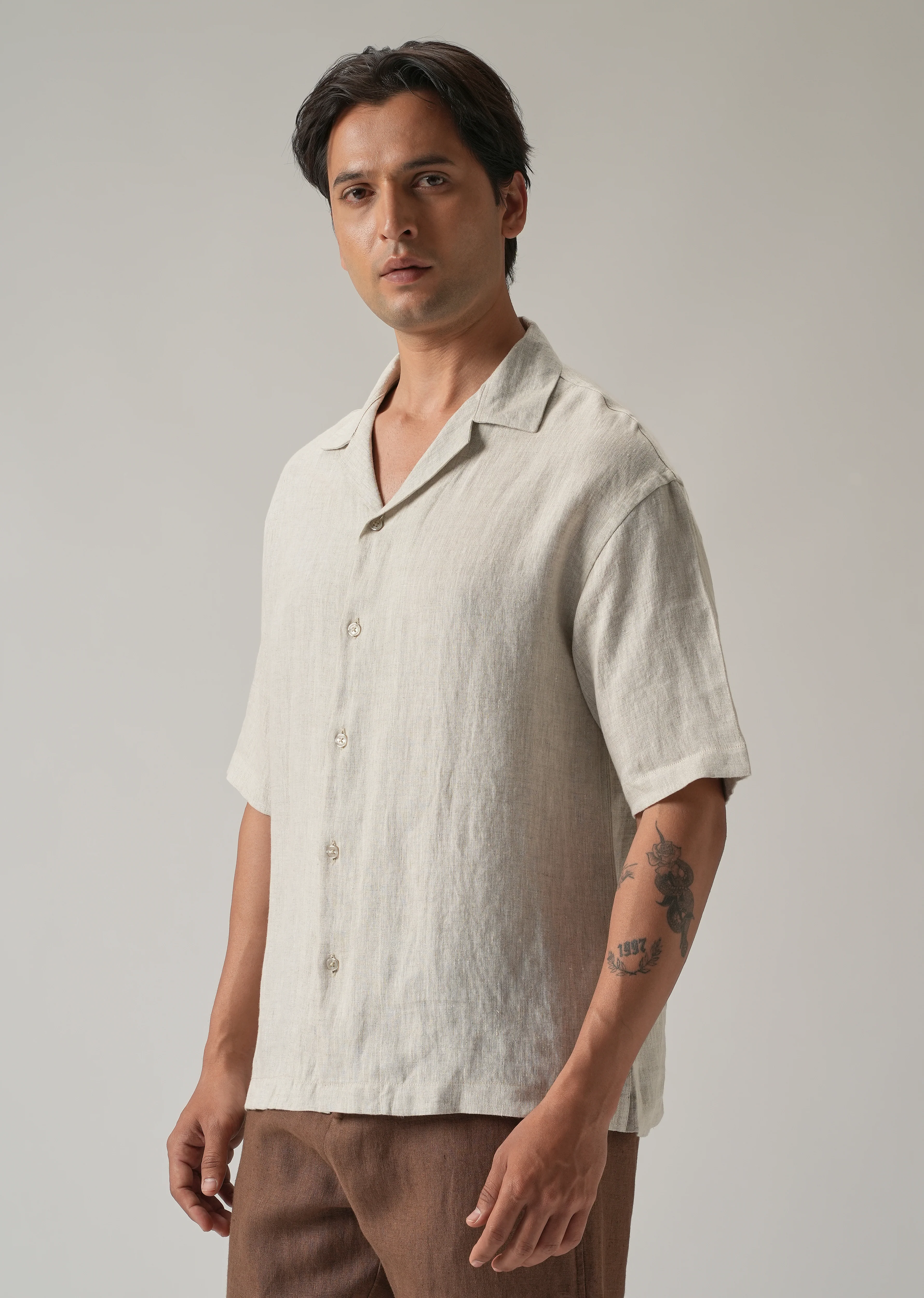 100% Pure Irish Light Beige Linen Shirt - Image 5