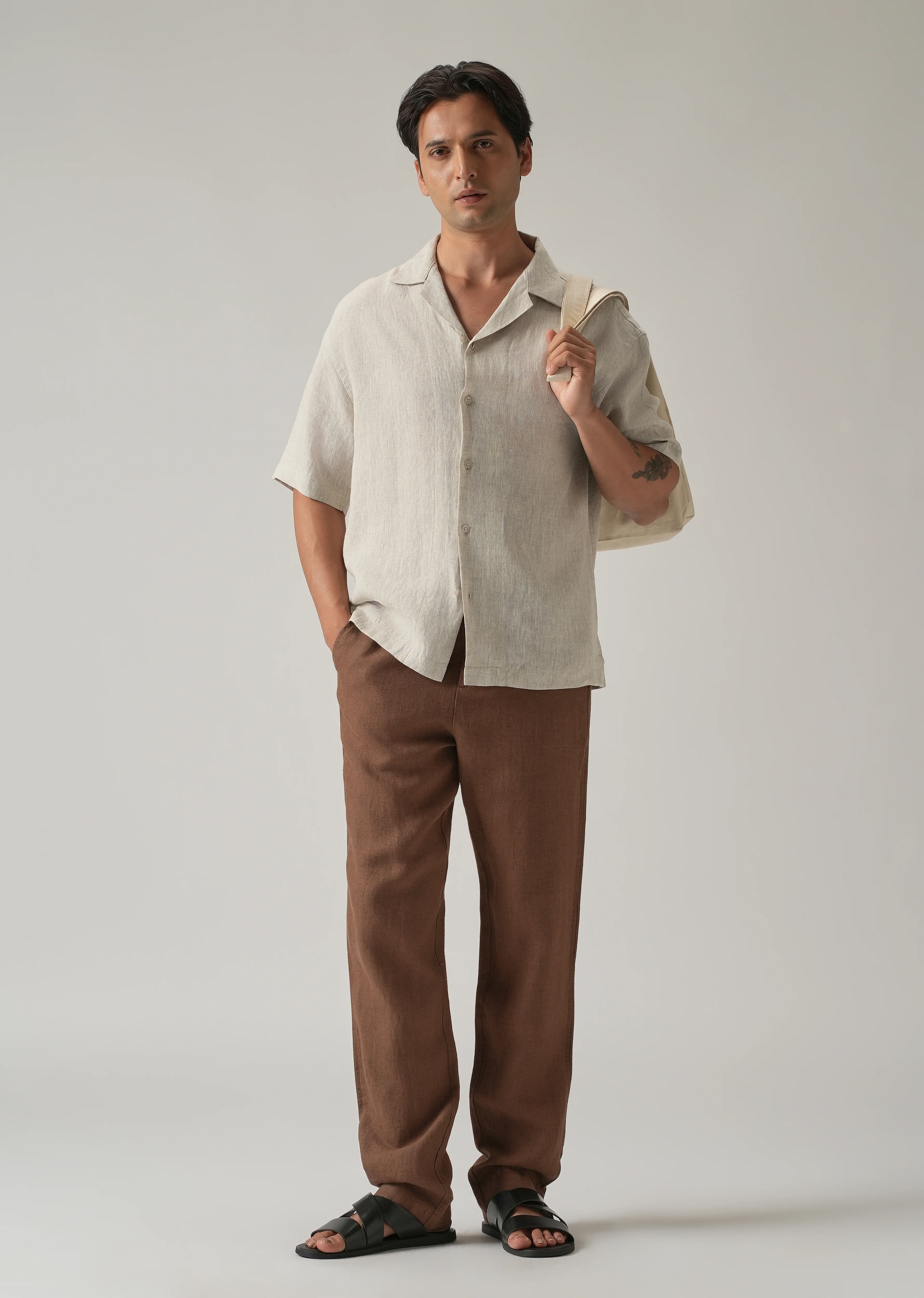 100% Pure Irish Light Beige Linen Shirt - Image 7