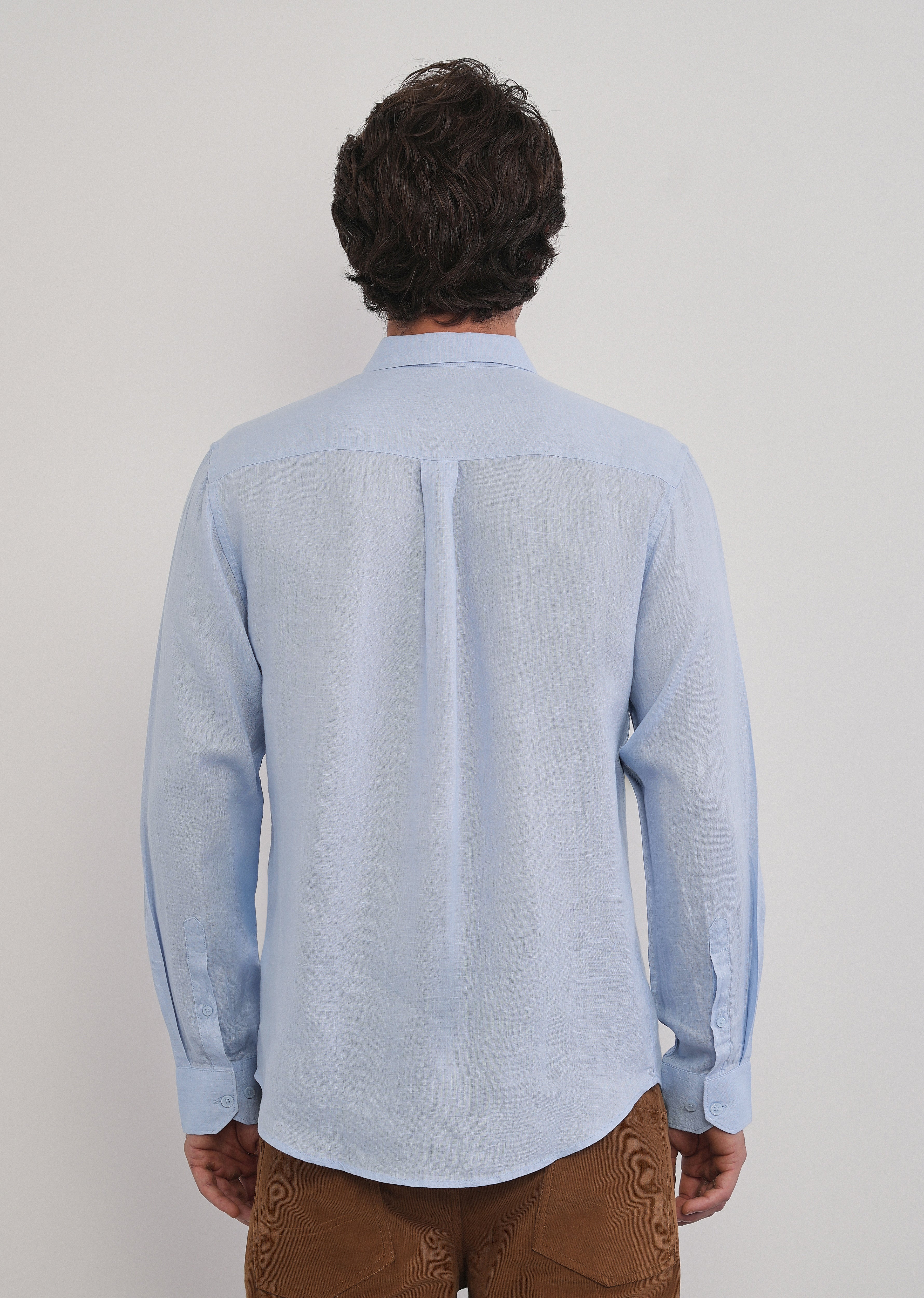 100% Pure Linen Light Blue Plain Shirt - Image 2