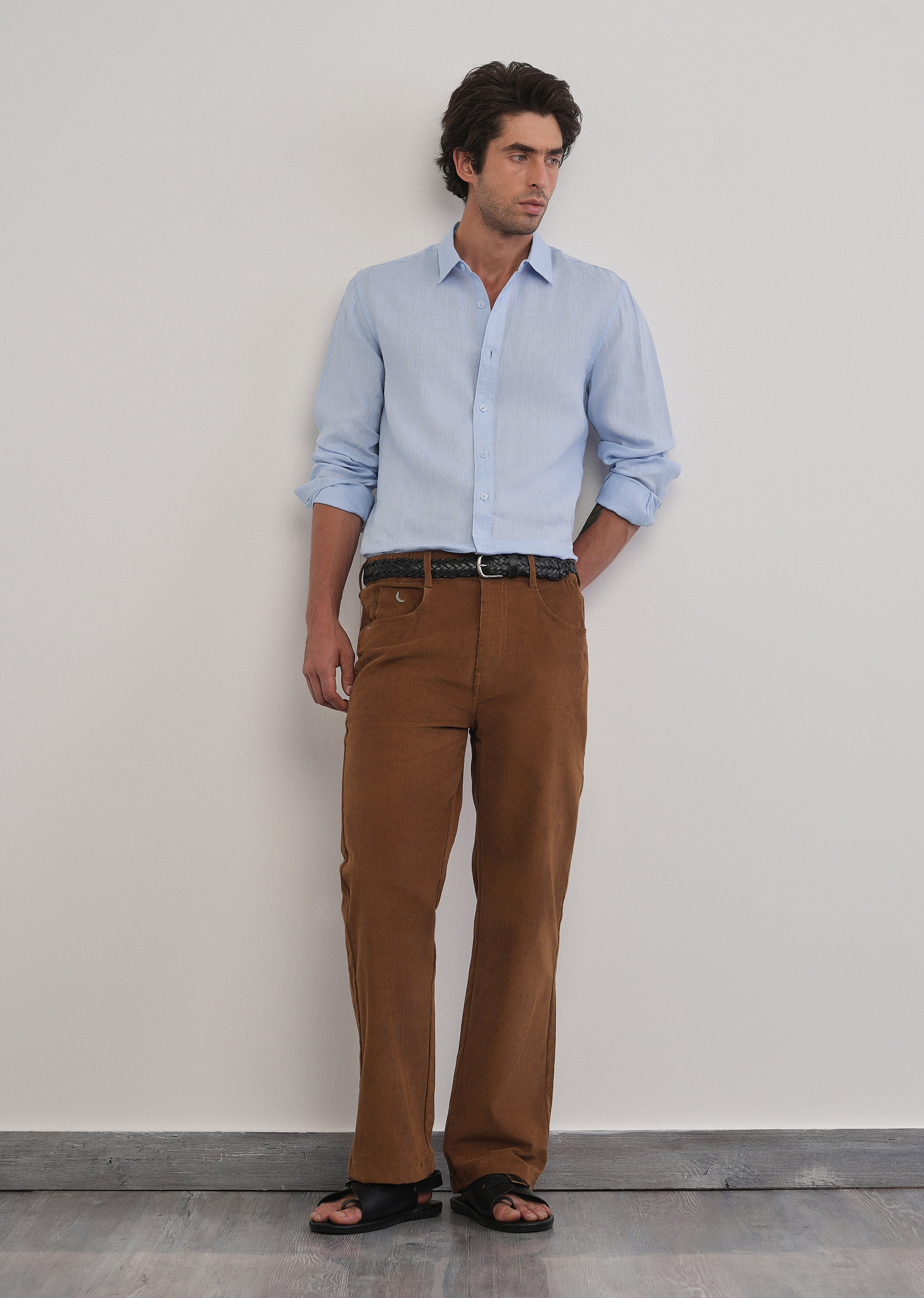 100% Pure Linen Light Blue Plain Shirt - Image 6