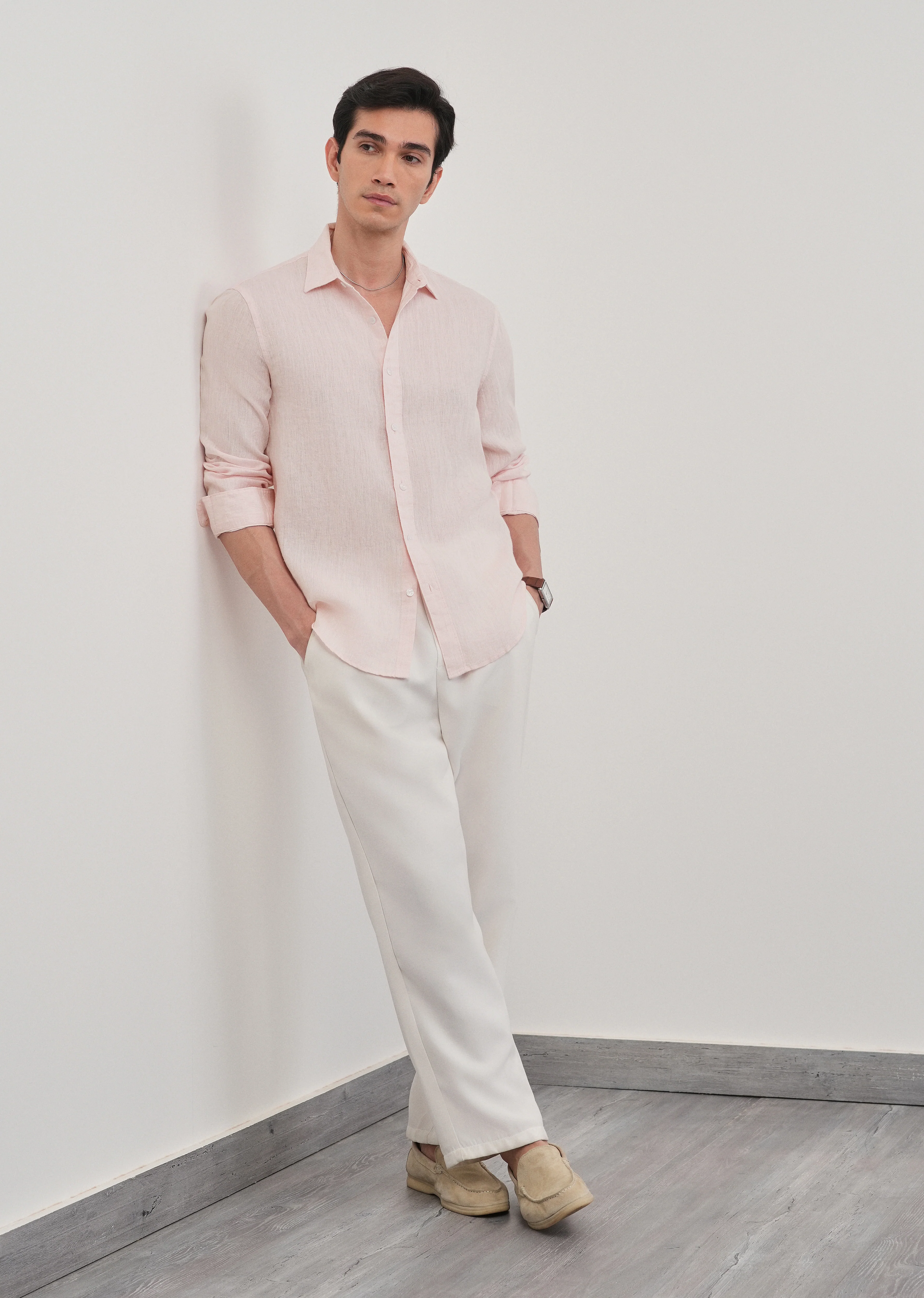 100% Pure Linen Pastel Pink Shirt - Image 6