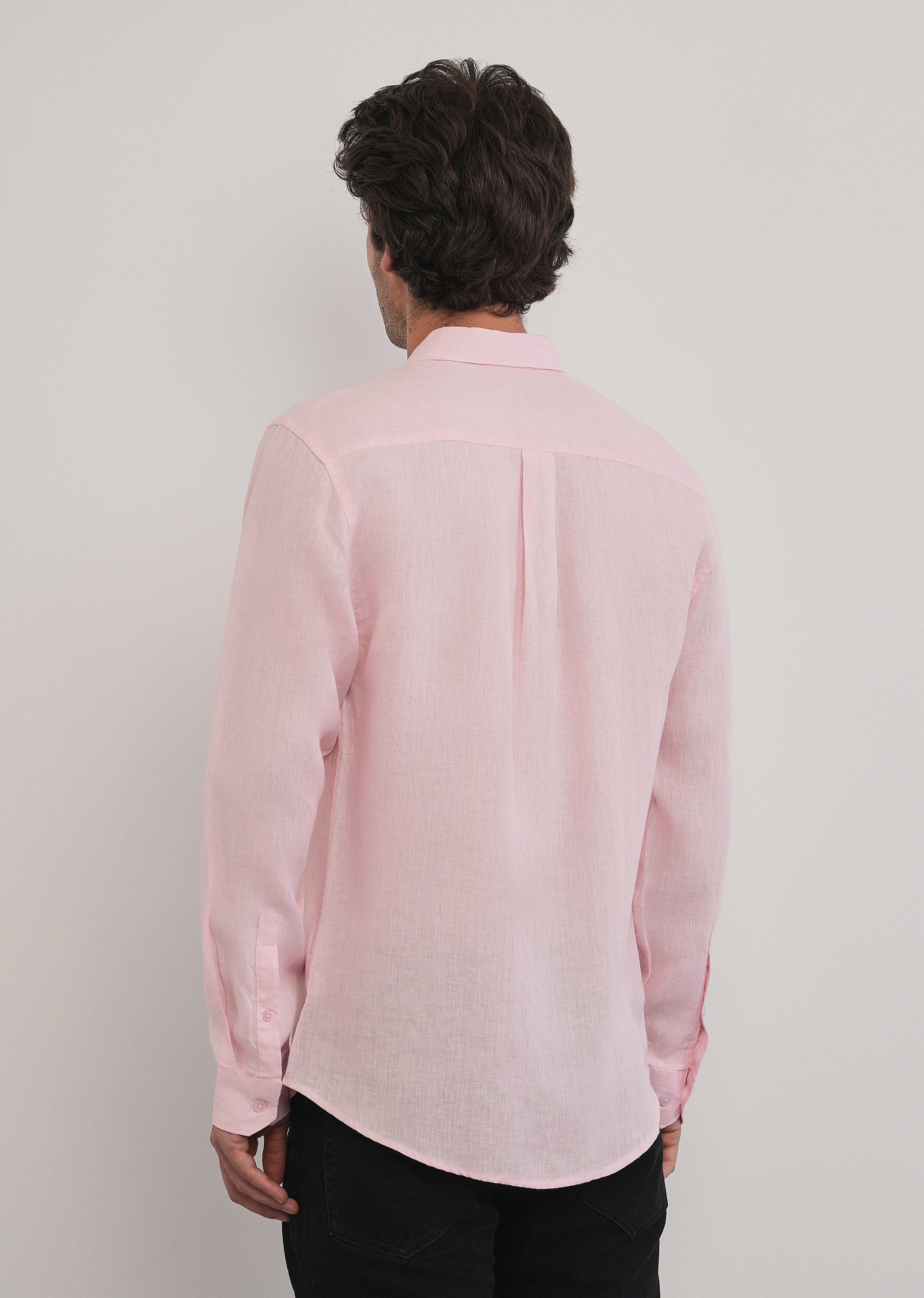 100% Pure Linen Pink Plain Shirt - Image 2