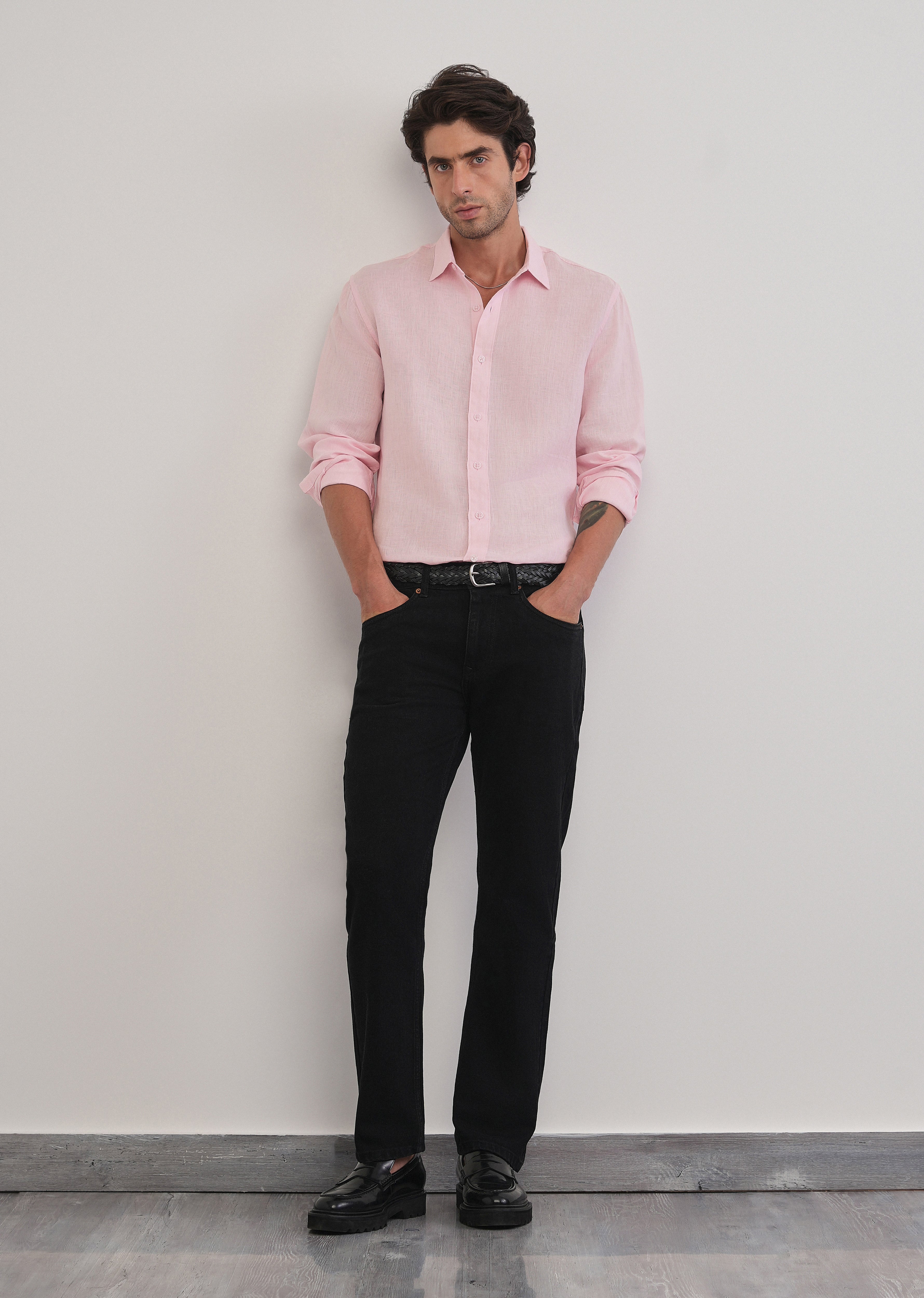 100% Pure Linen Pink Plain Shirt - Image 6