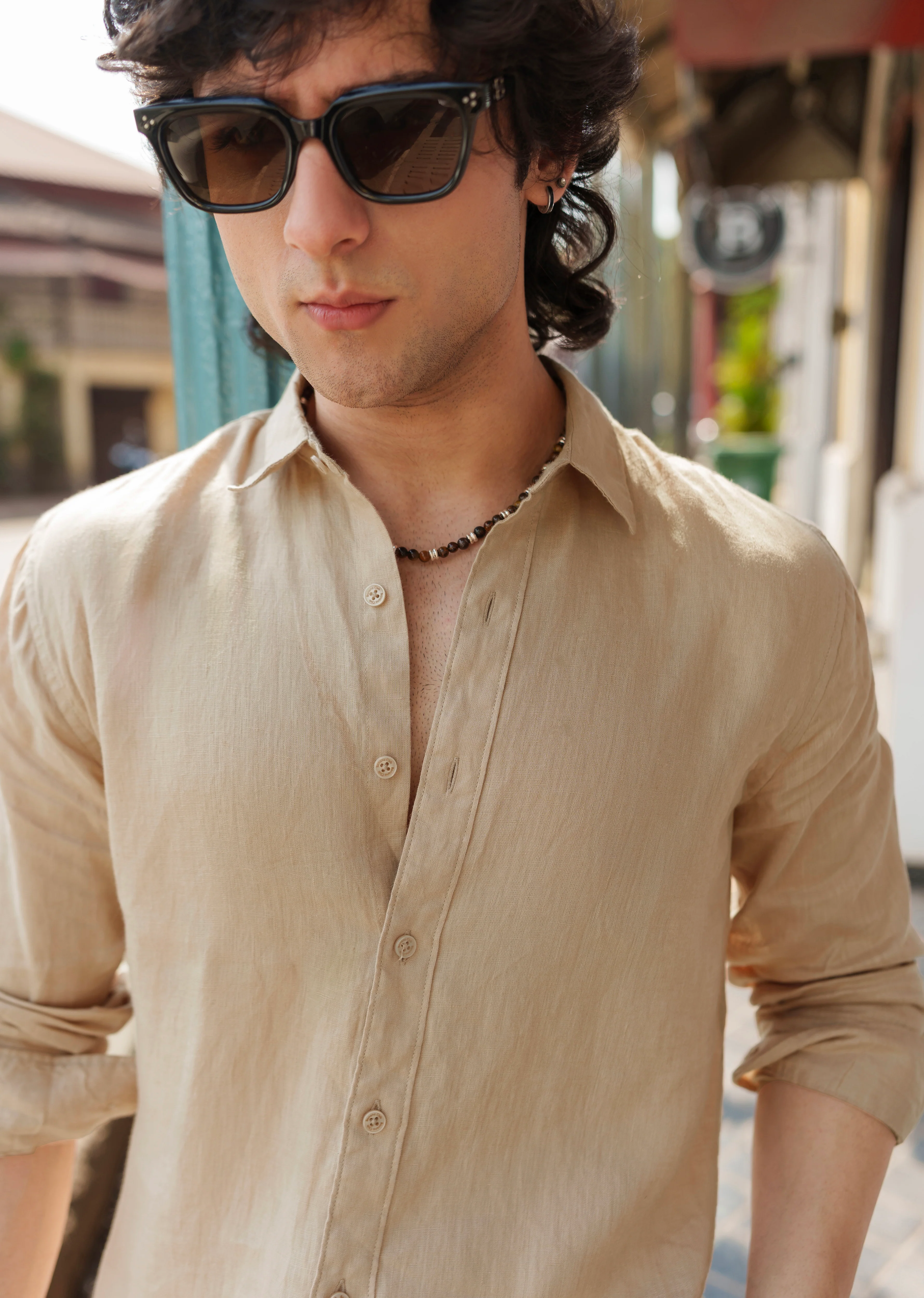 100% Pure Linen Tan Beige Plain Shirt - Image 4