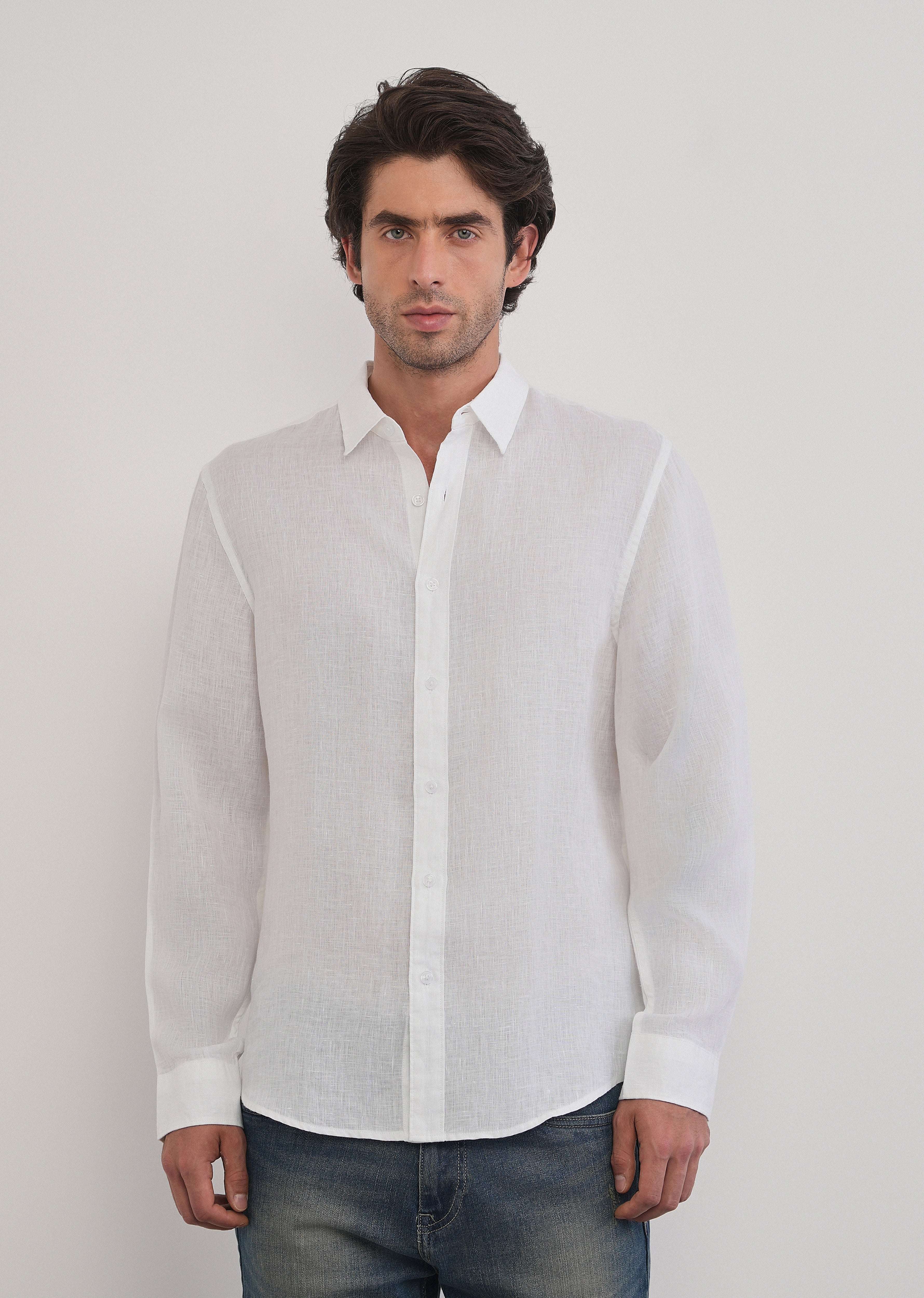 100% Pure Linen White Plain Shirt - Image 3