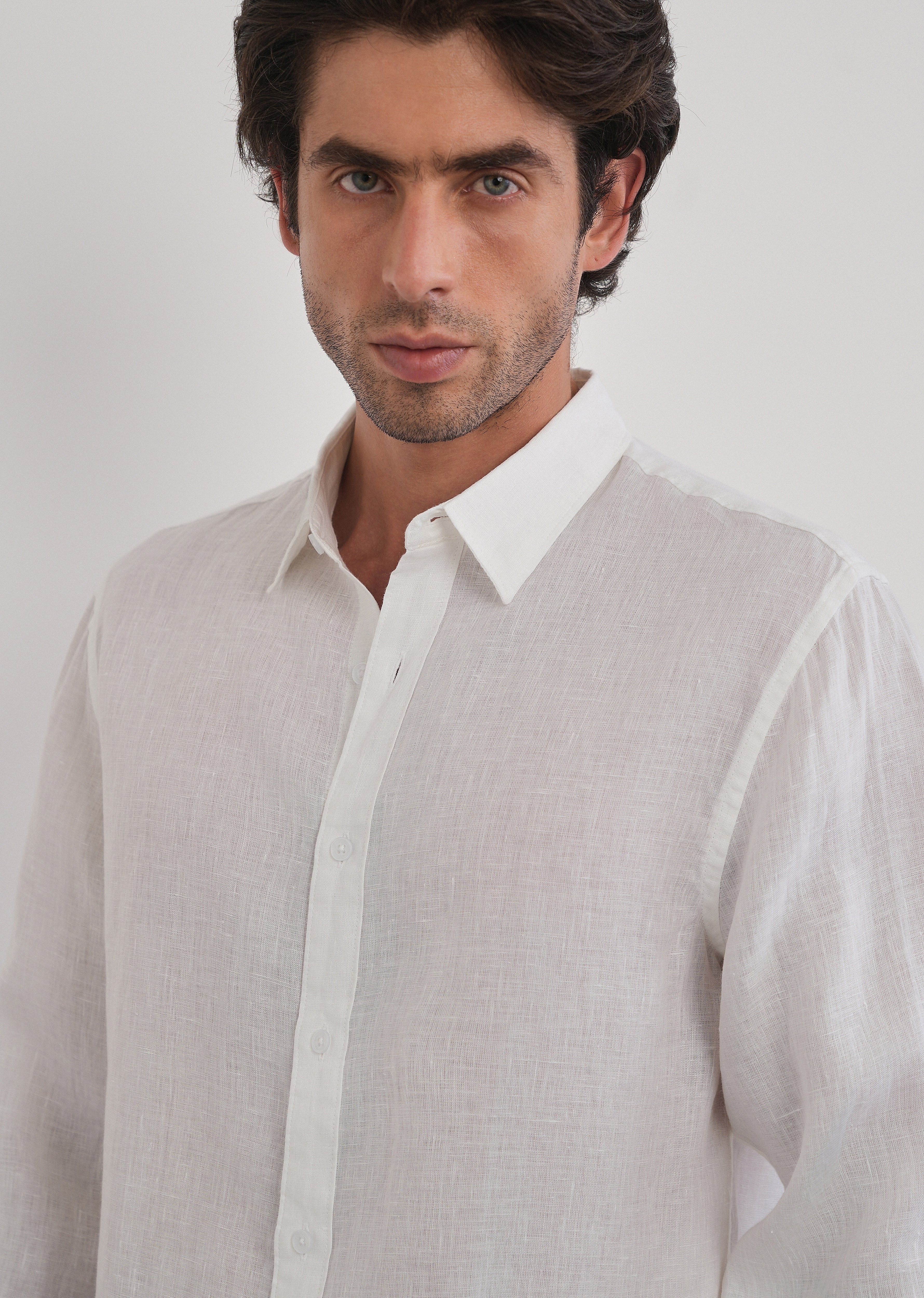 100% Pure Linen White Plain Shirt - Image 5