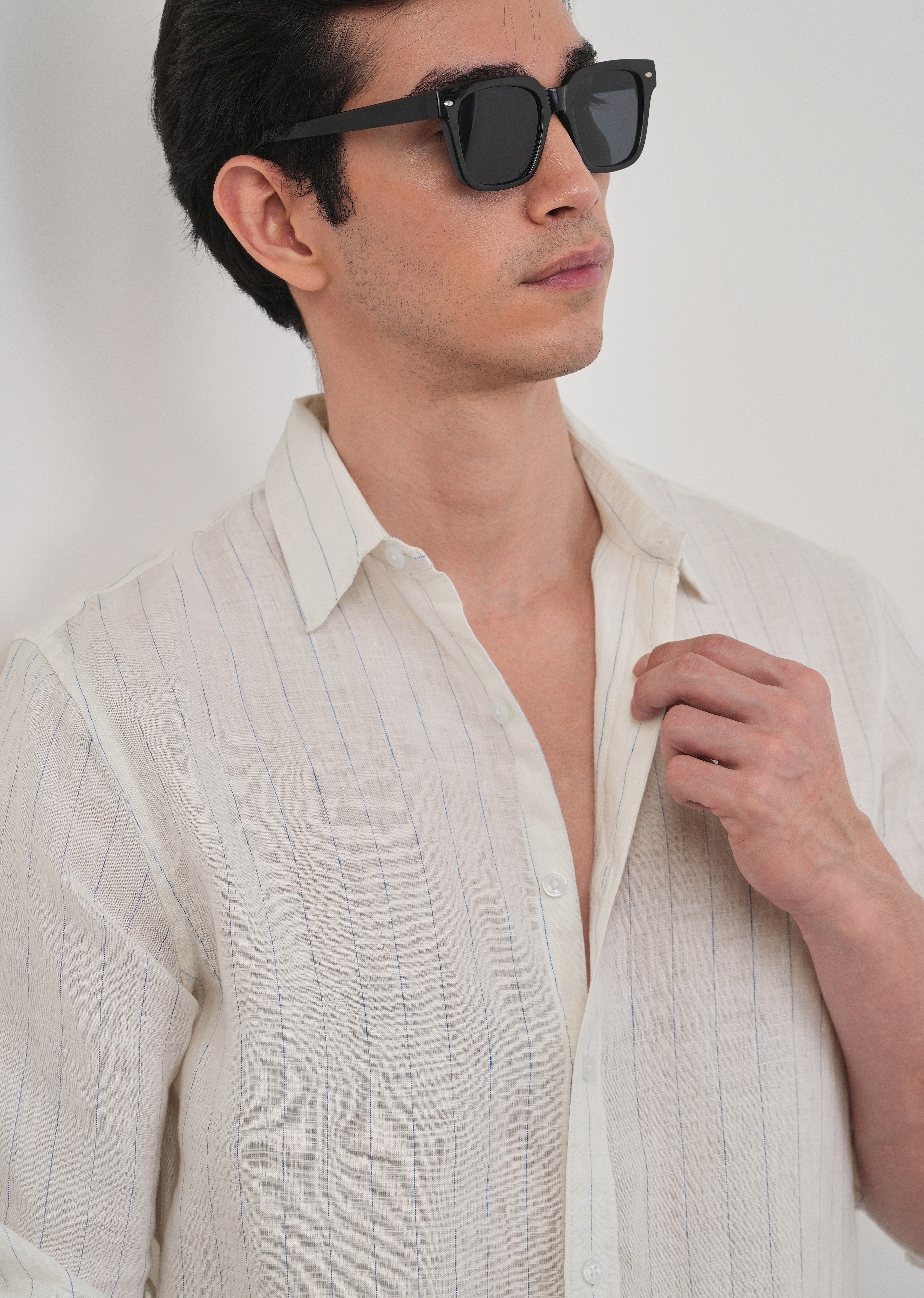 100% Linen Ivory Stripe Shirt - Image 6