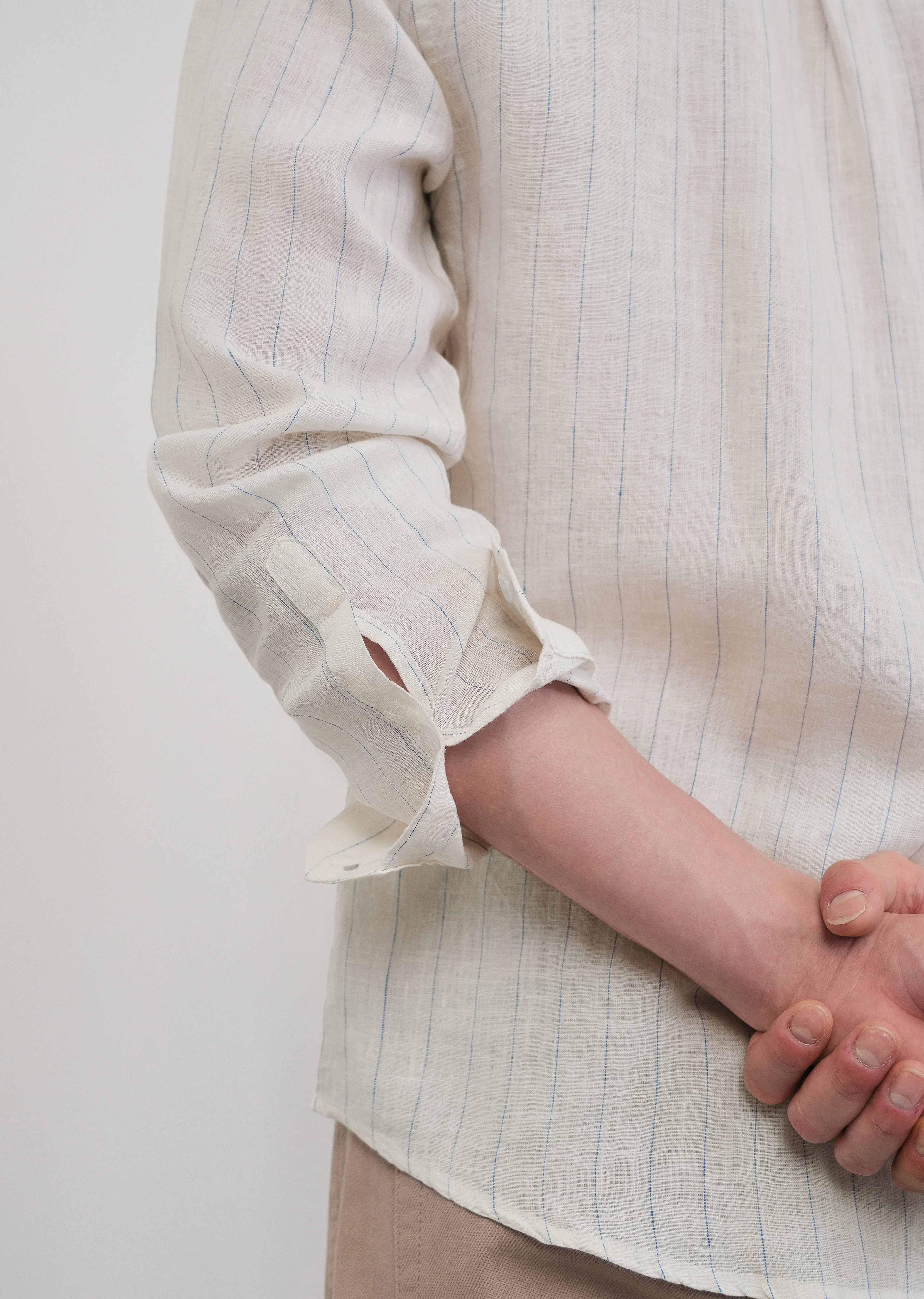 100% Linen Ivory Stripe Shirt - Image 7