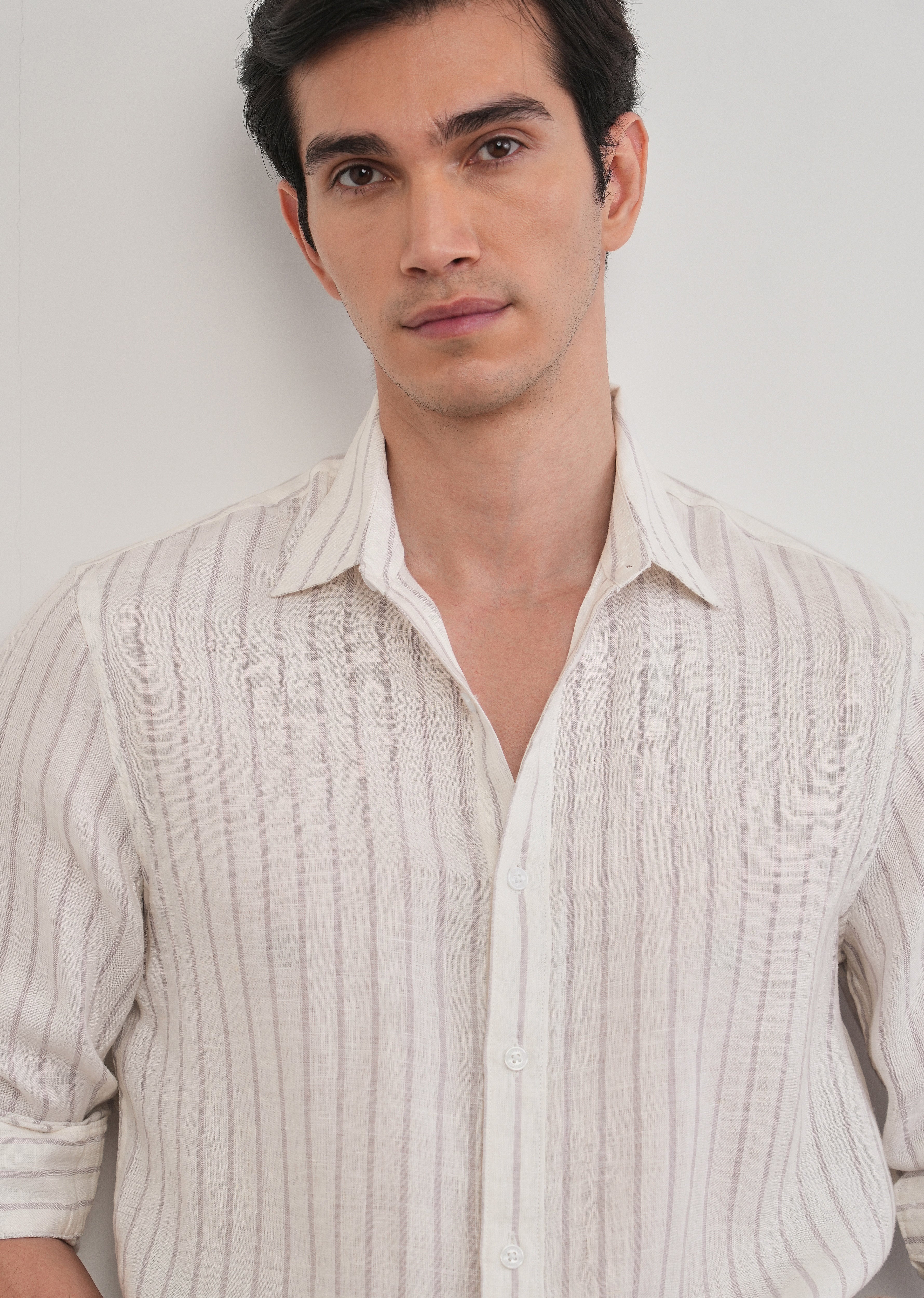 100% Linen Lavender Stripe Shirt - Image 6