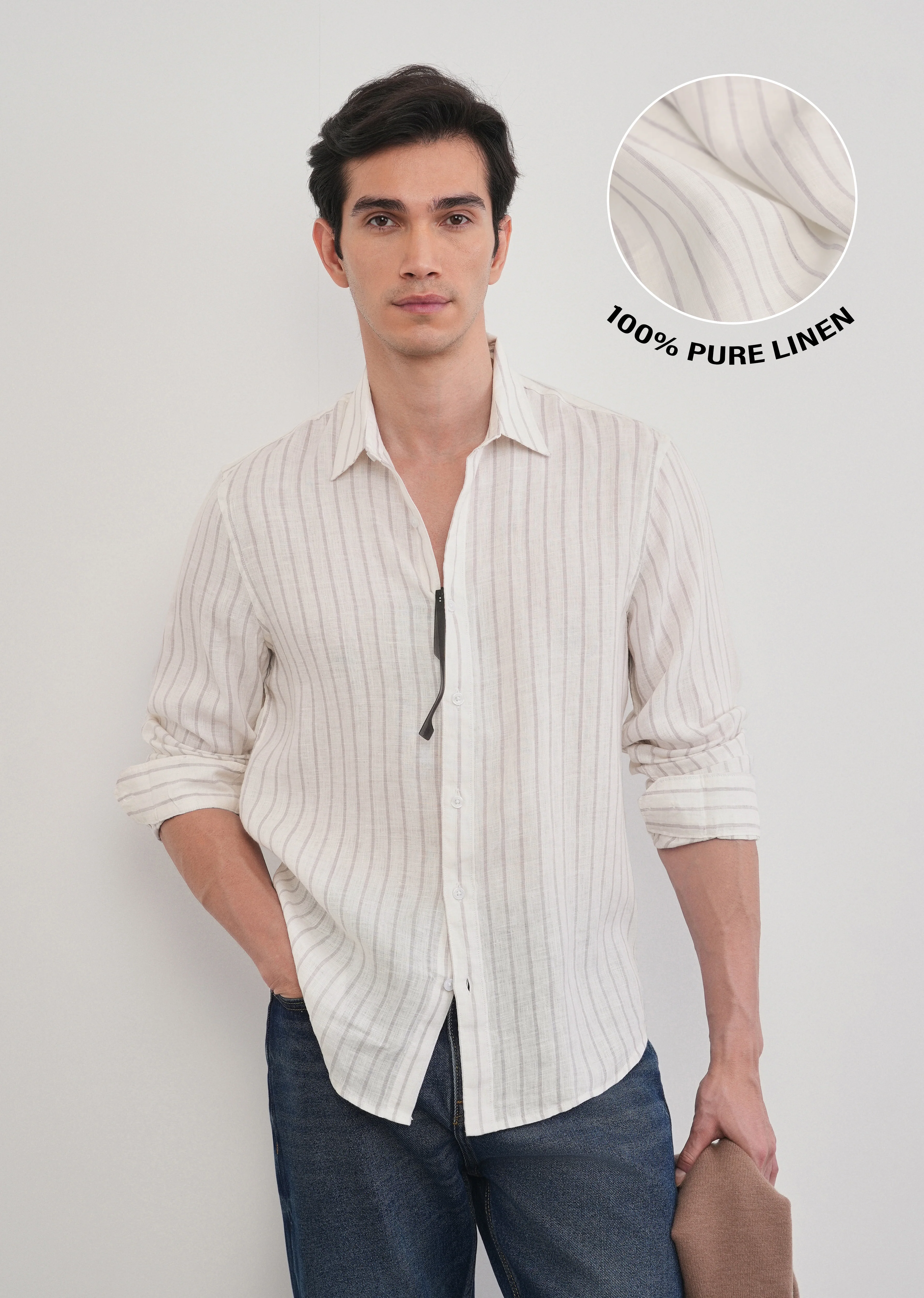 100% Linen Lavender Stripe Shirt - Image 8