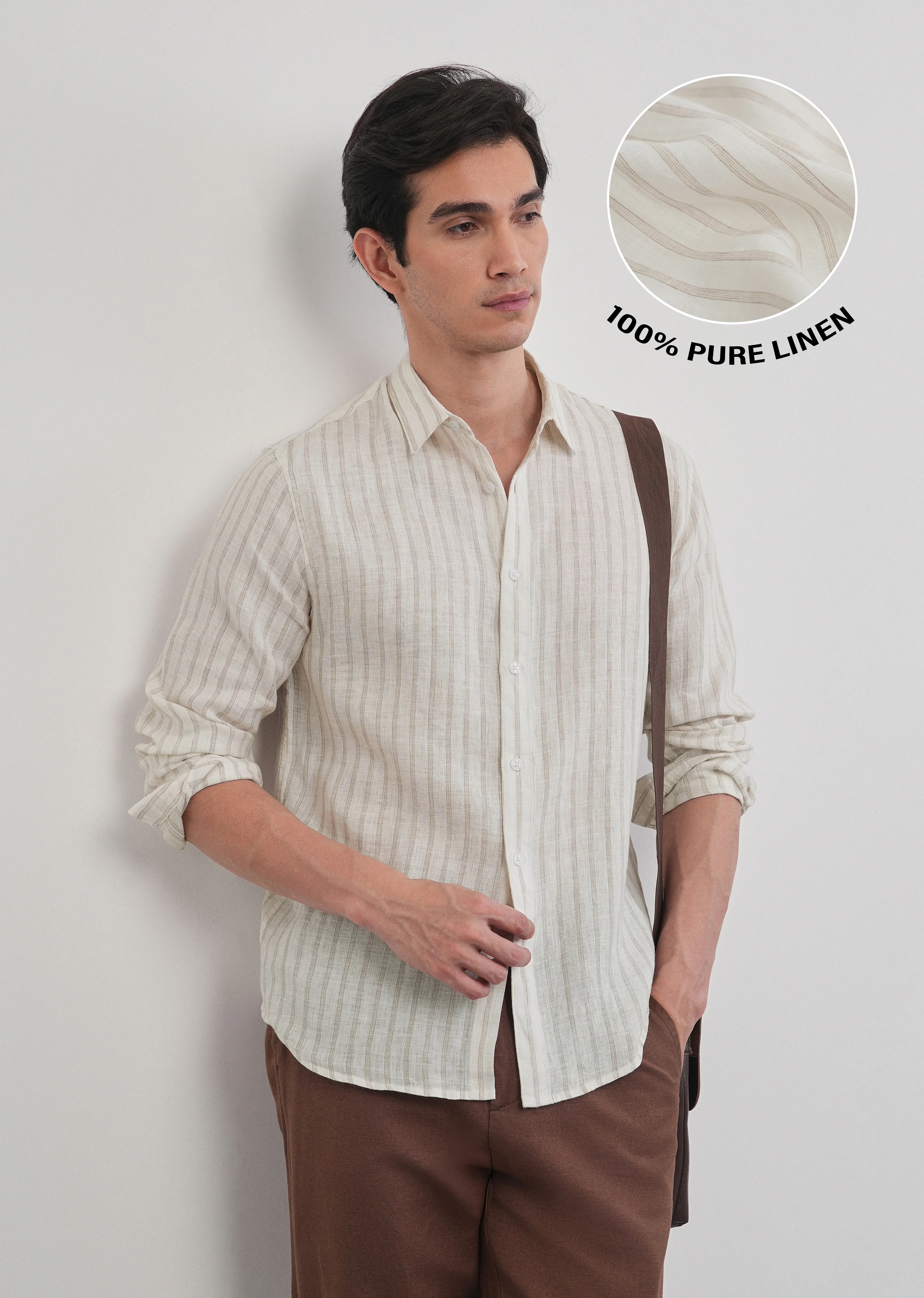 100% Linen Off-White Classic Stripe Shirt - Image 2
