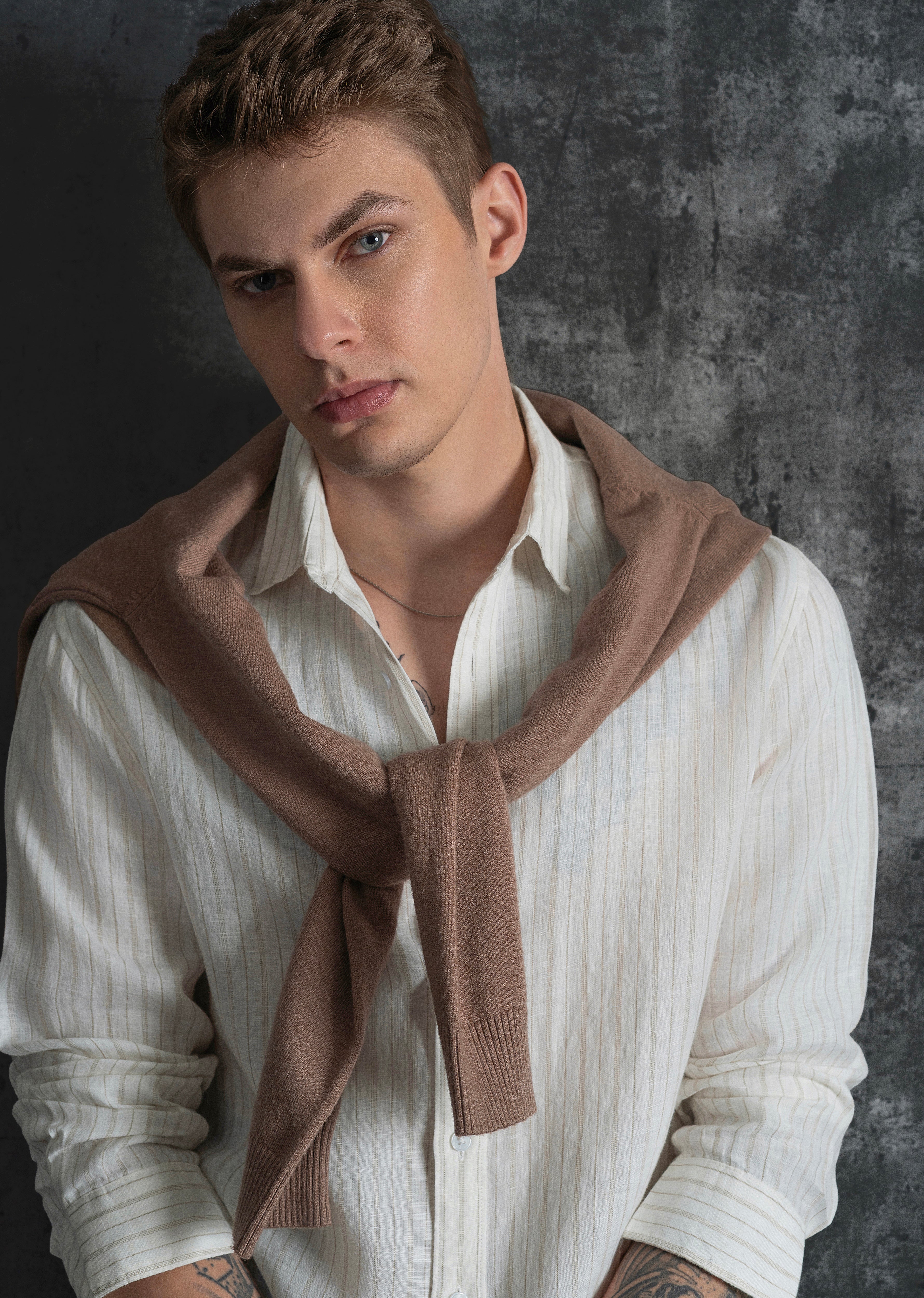100% Linen Off-White Dual Stripe Shirt - Image 4