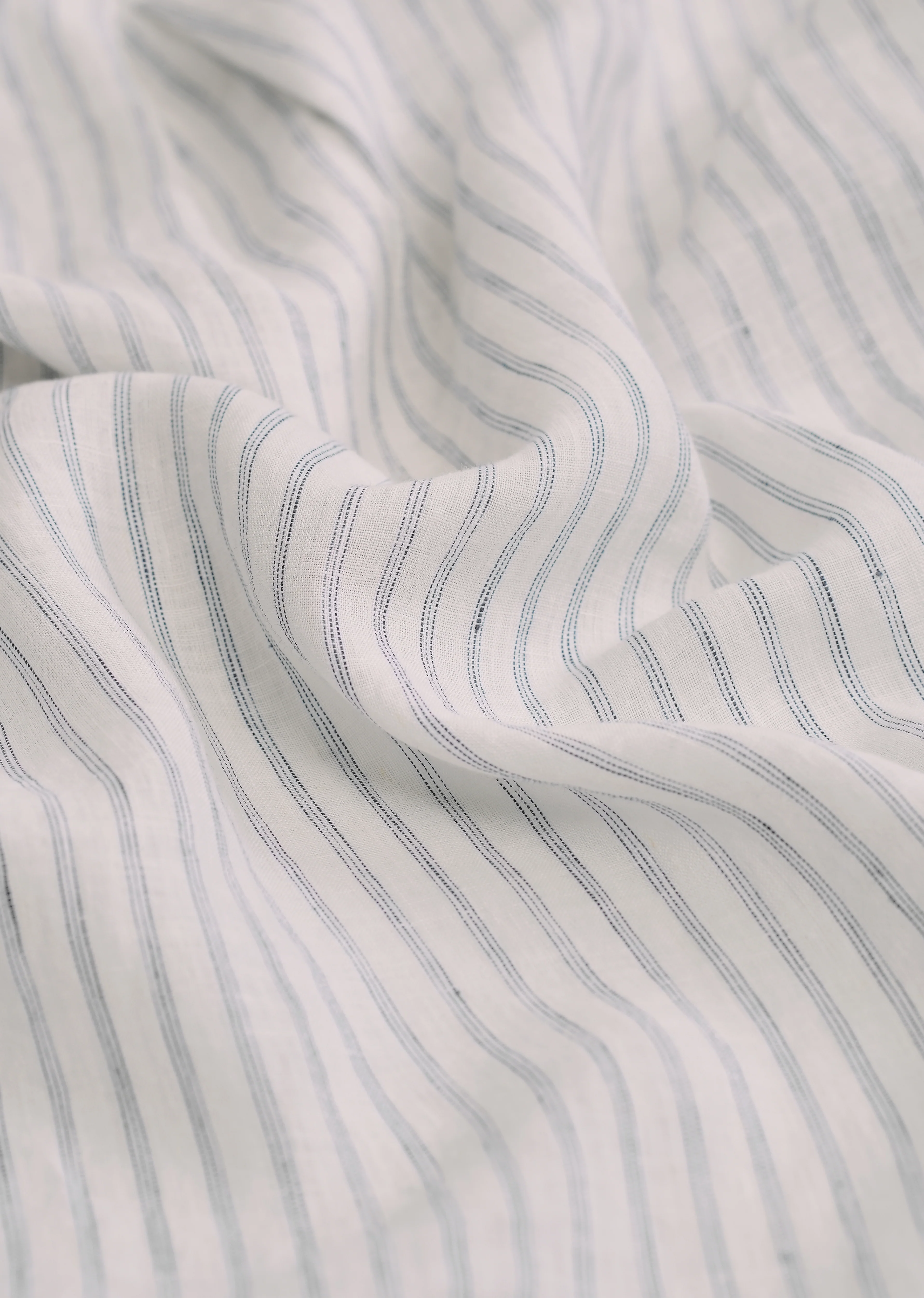 100% Linen Off-White Self-Stripe Shirt - Image 4