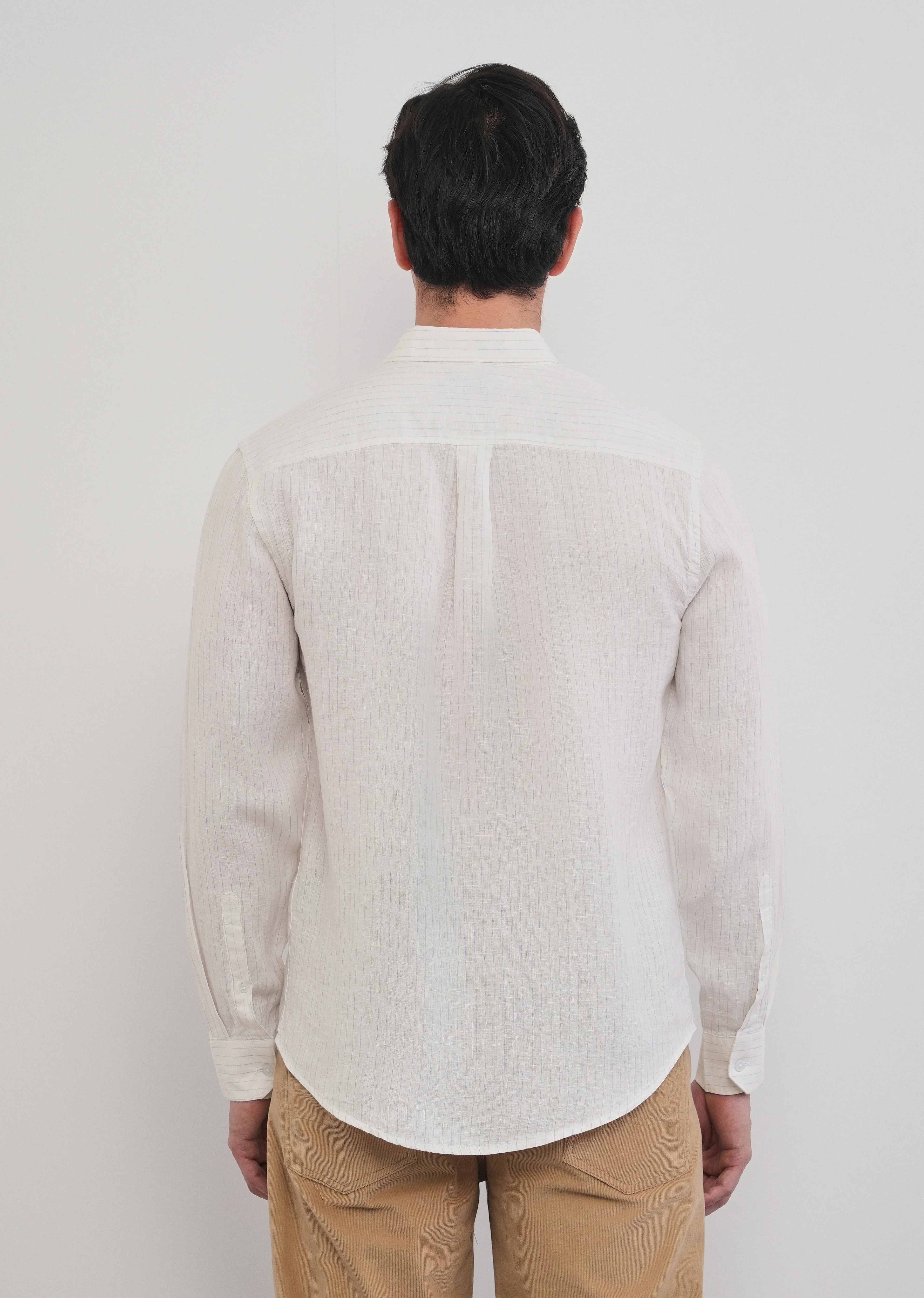 100% Linen Off-White Stripe Shirt - Image 3