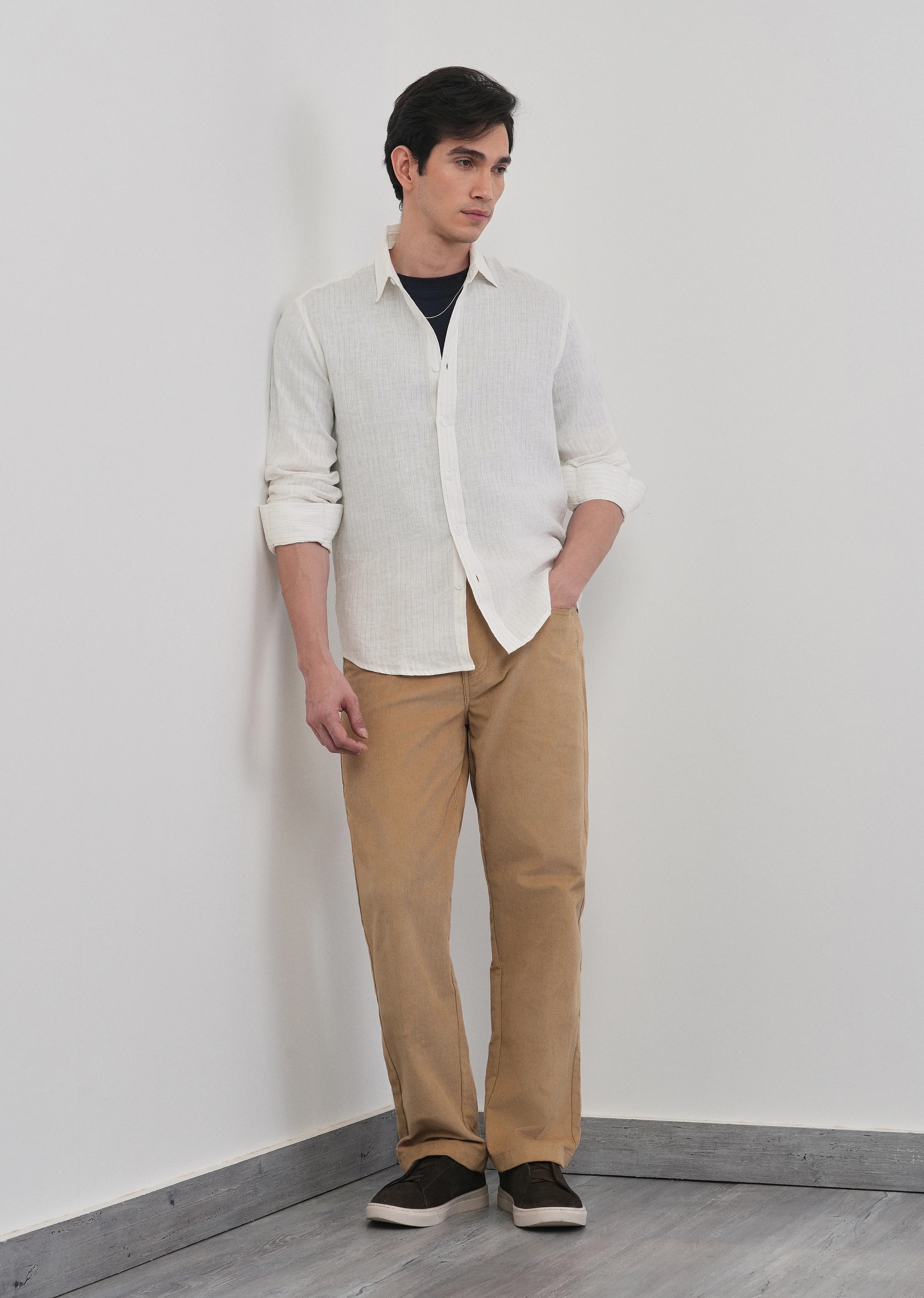 100% Linen Off-White Stripe Shirt - Image 7