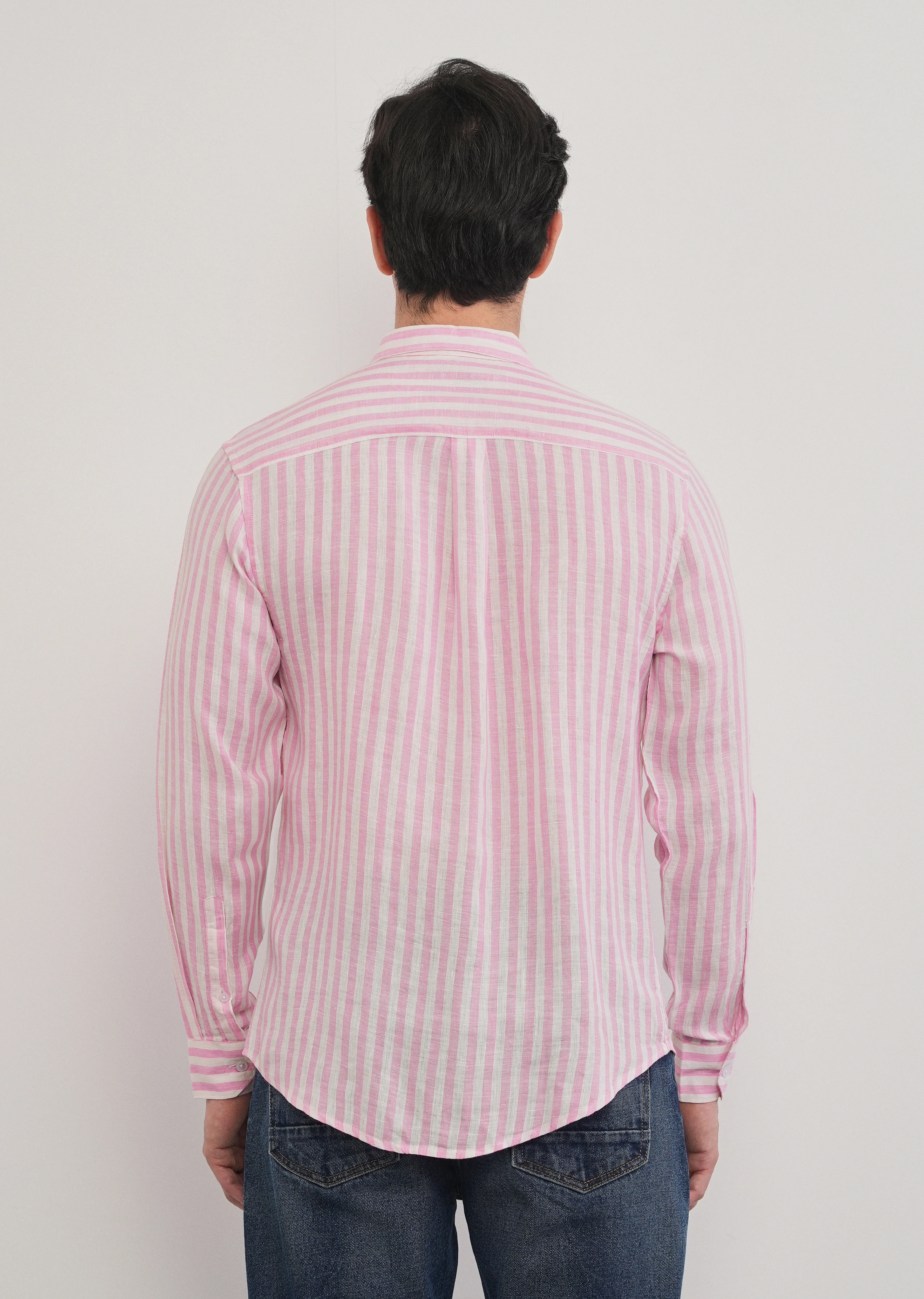100% Linen Pink Stripe Shirt - Image 5