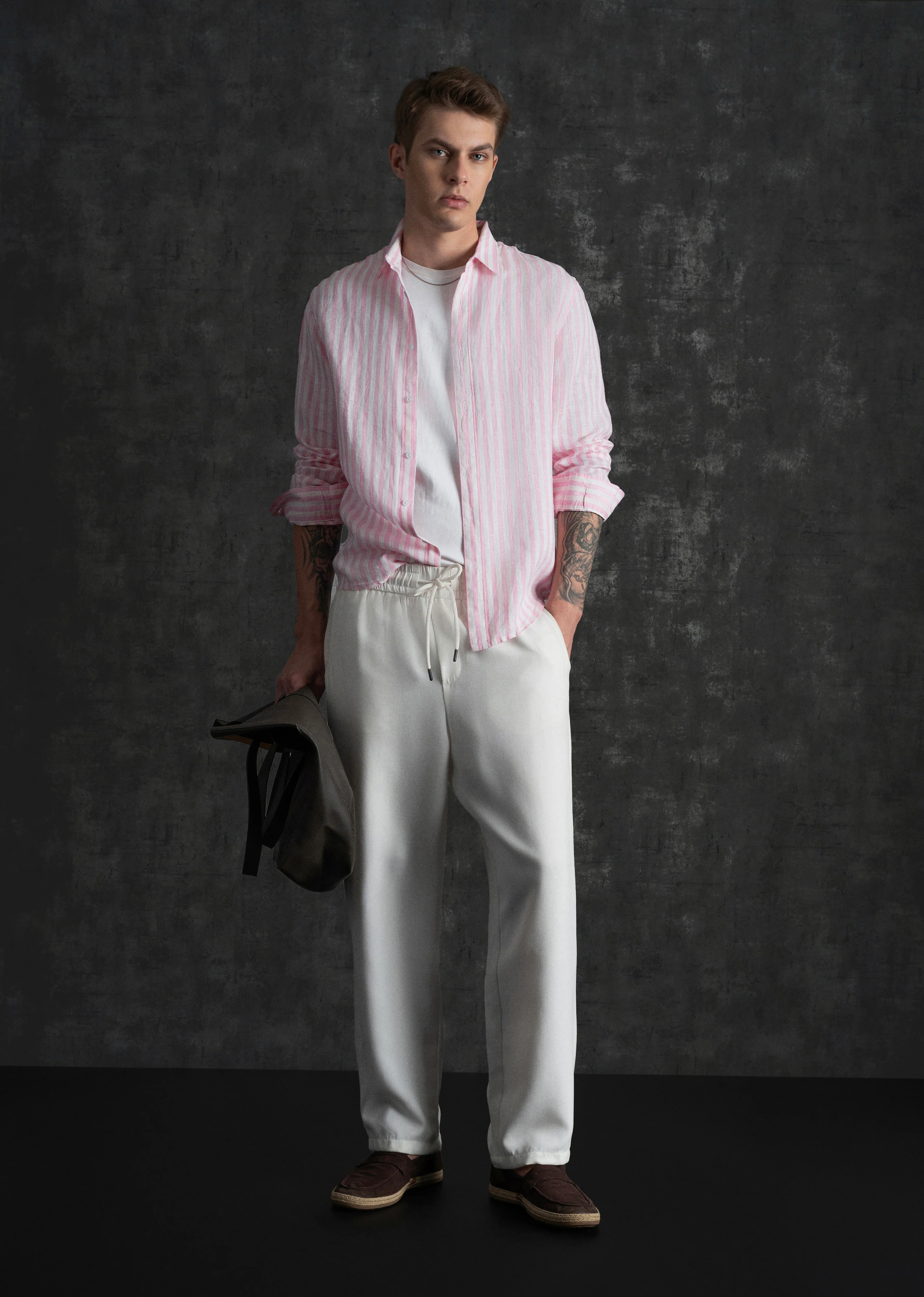 100% Linen Pink Stripe Shirt - Image 8