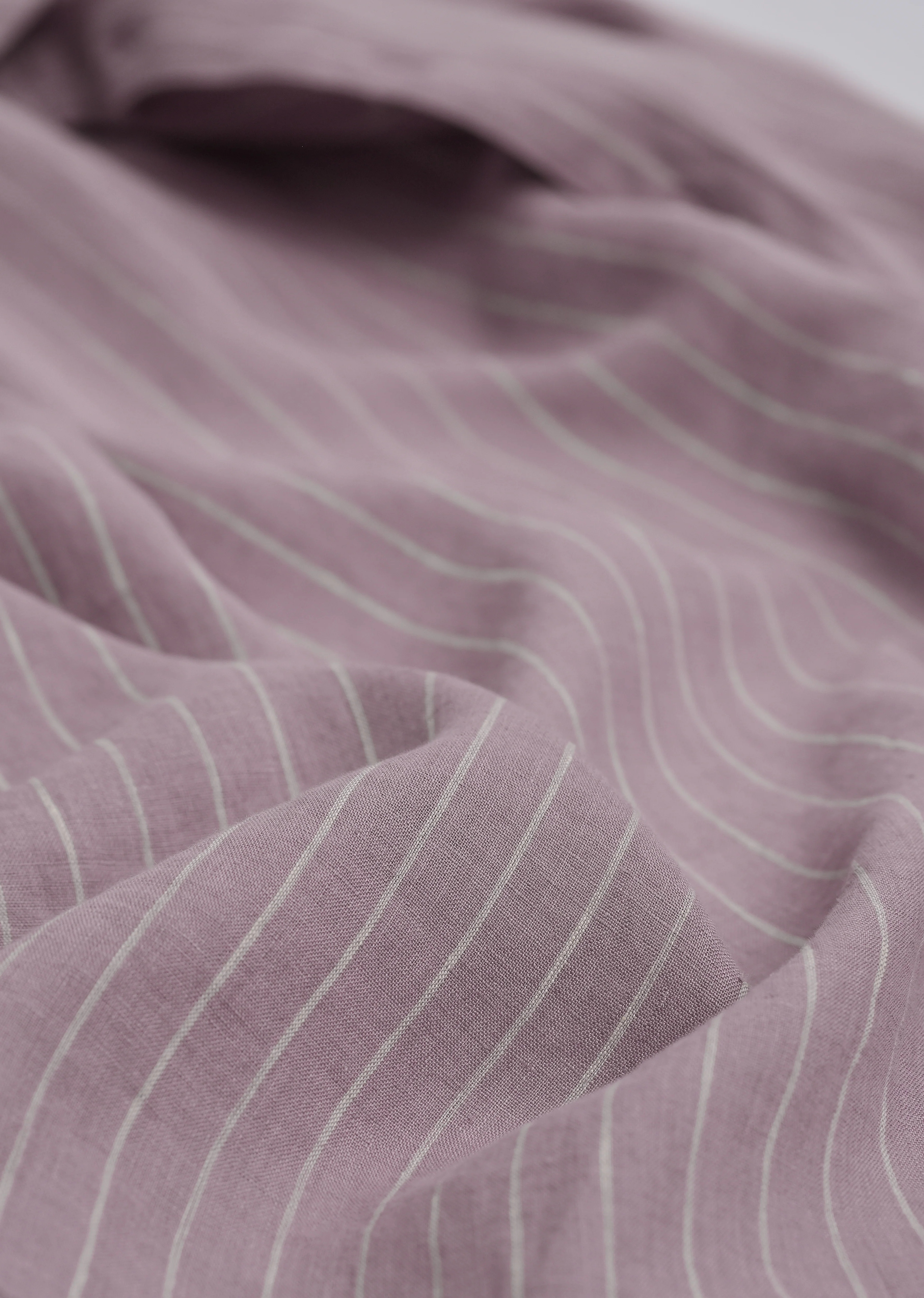 100% Linen Purple Vertical Stripe Shirt - Image 4