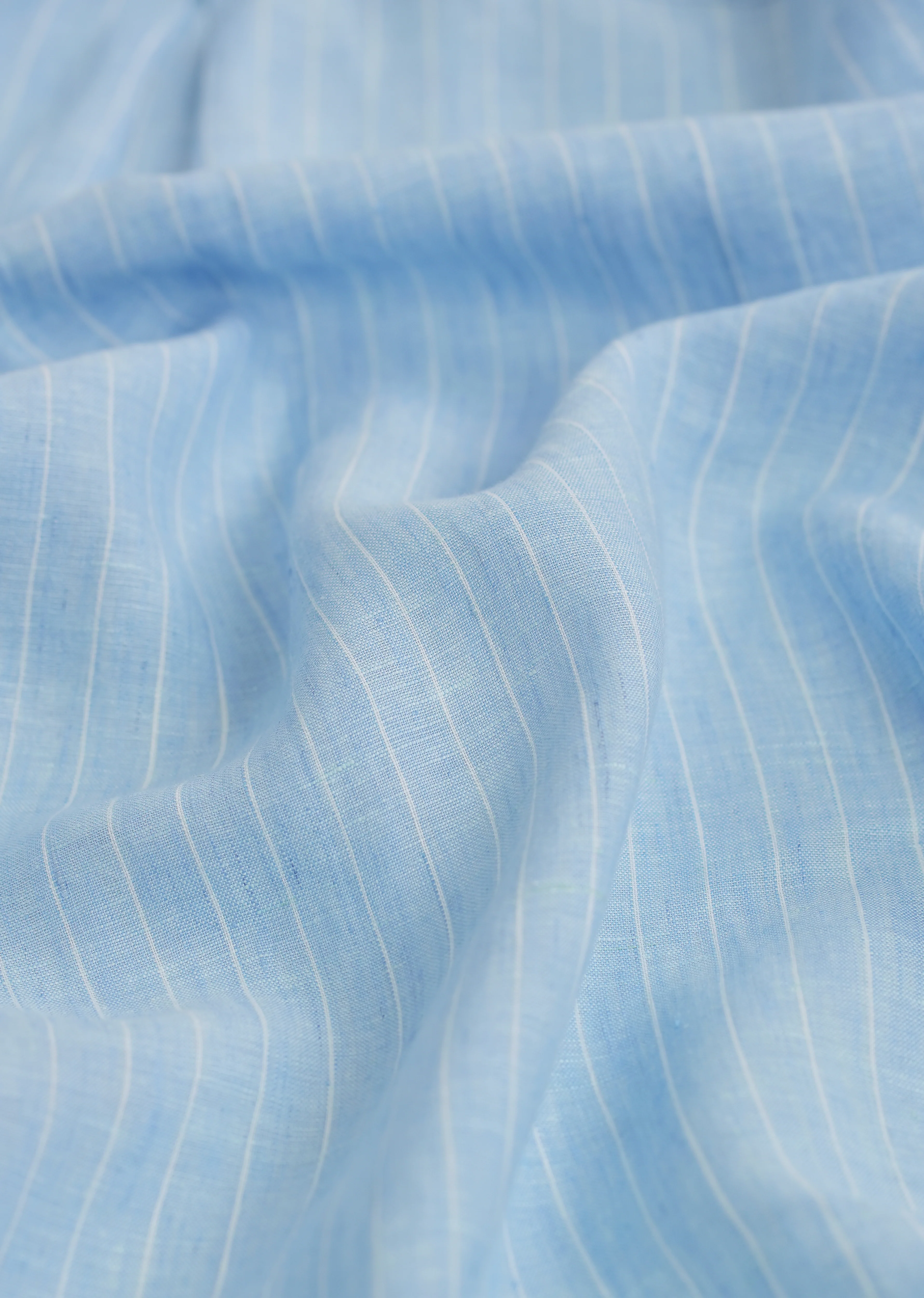 100% Linen Sky Blue Stripe Shirt - Image 4