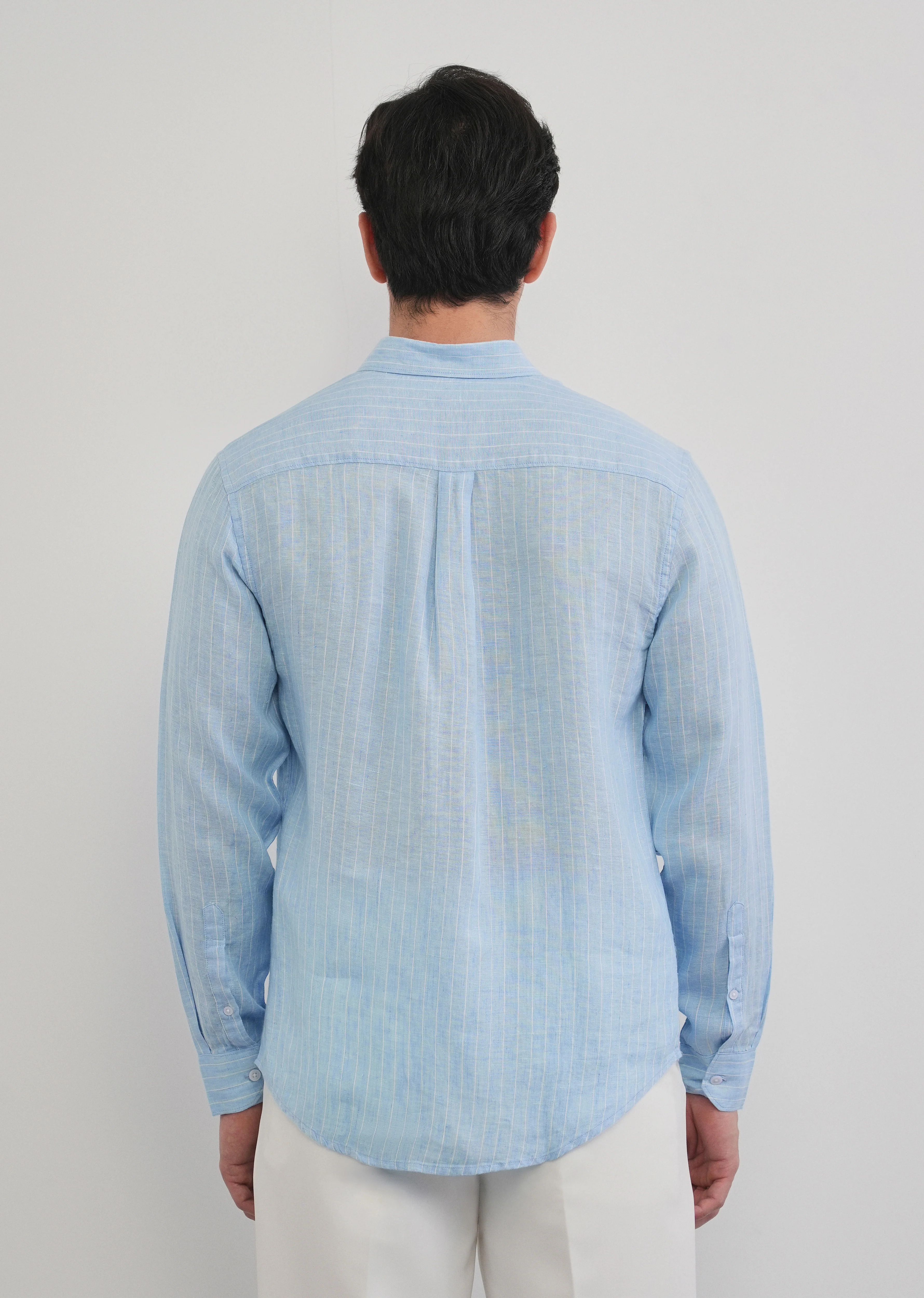 100% Linen Sky Blue Stripe Shirt - Image 5