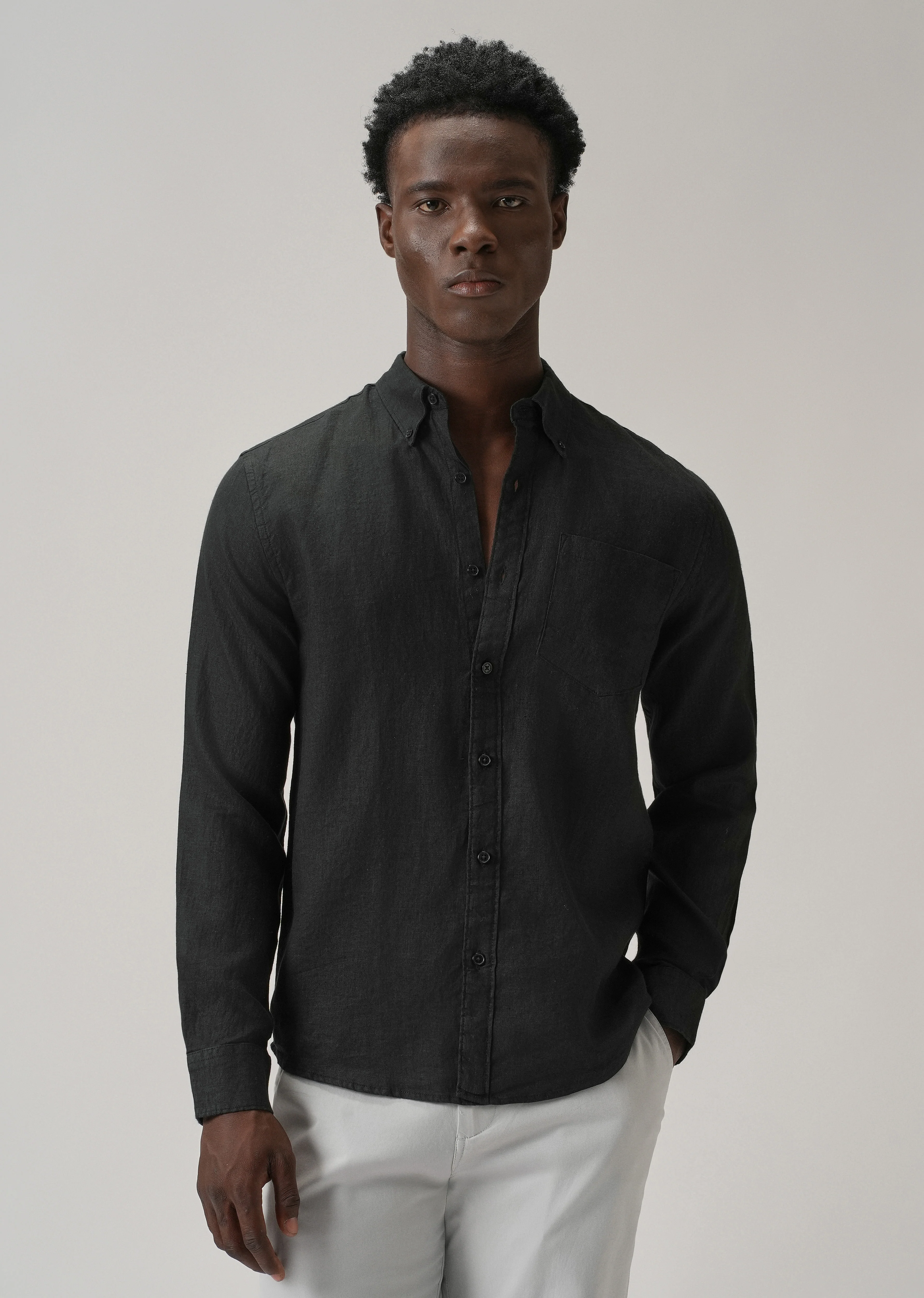 100% Pure Black Linen Shirt - Image 3