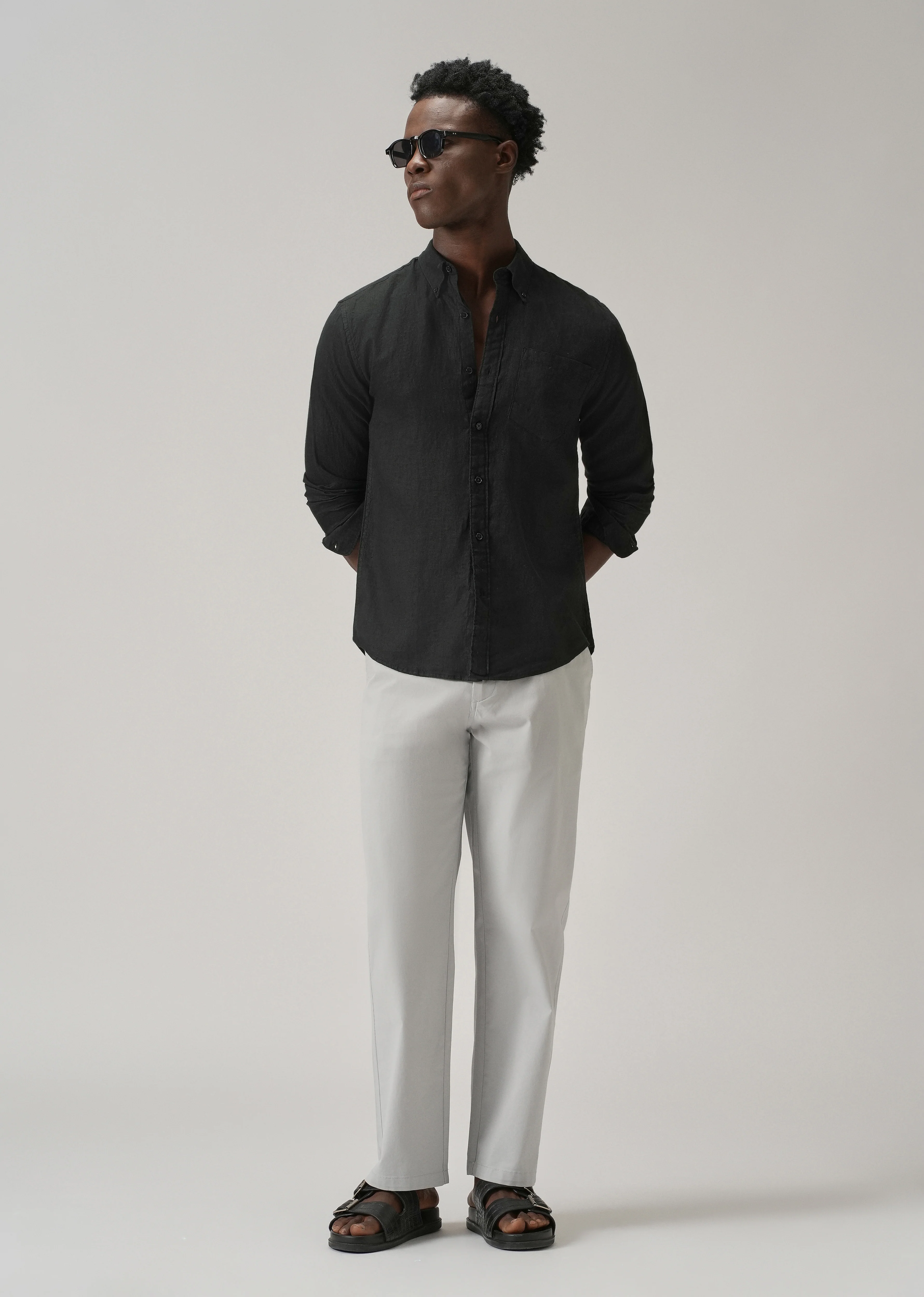 100% Pure Black Linen Shirt - Image 6
