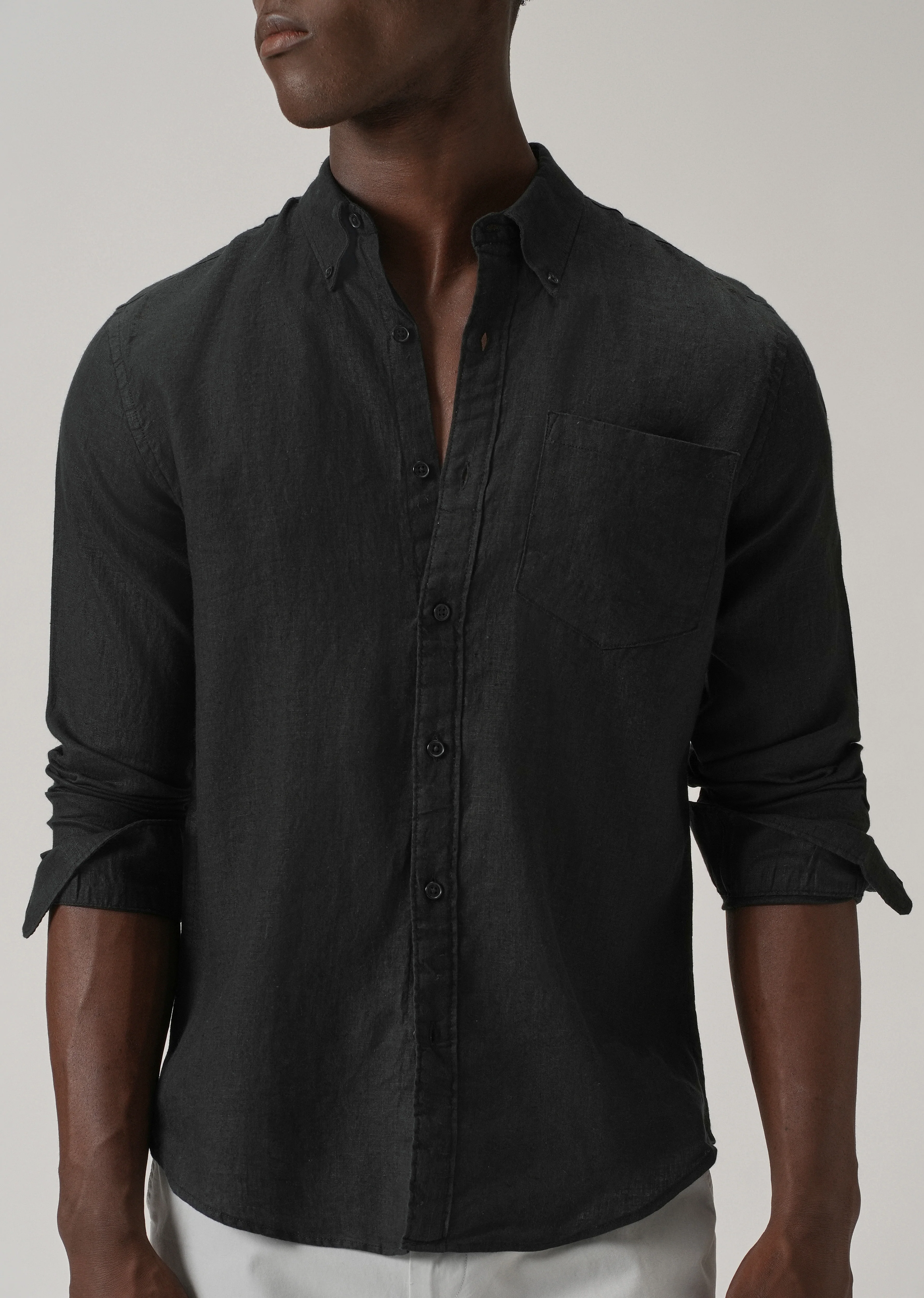 100% Pure Black Linen Shirt - Image 7