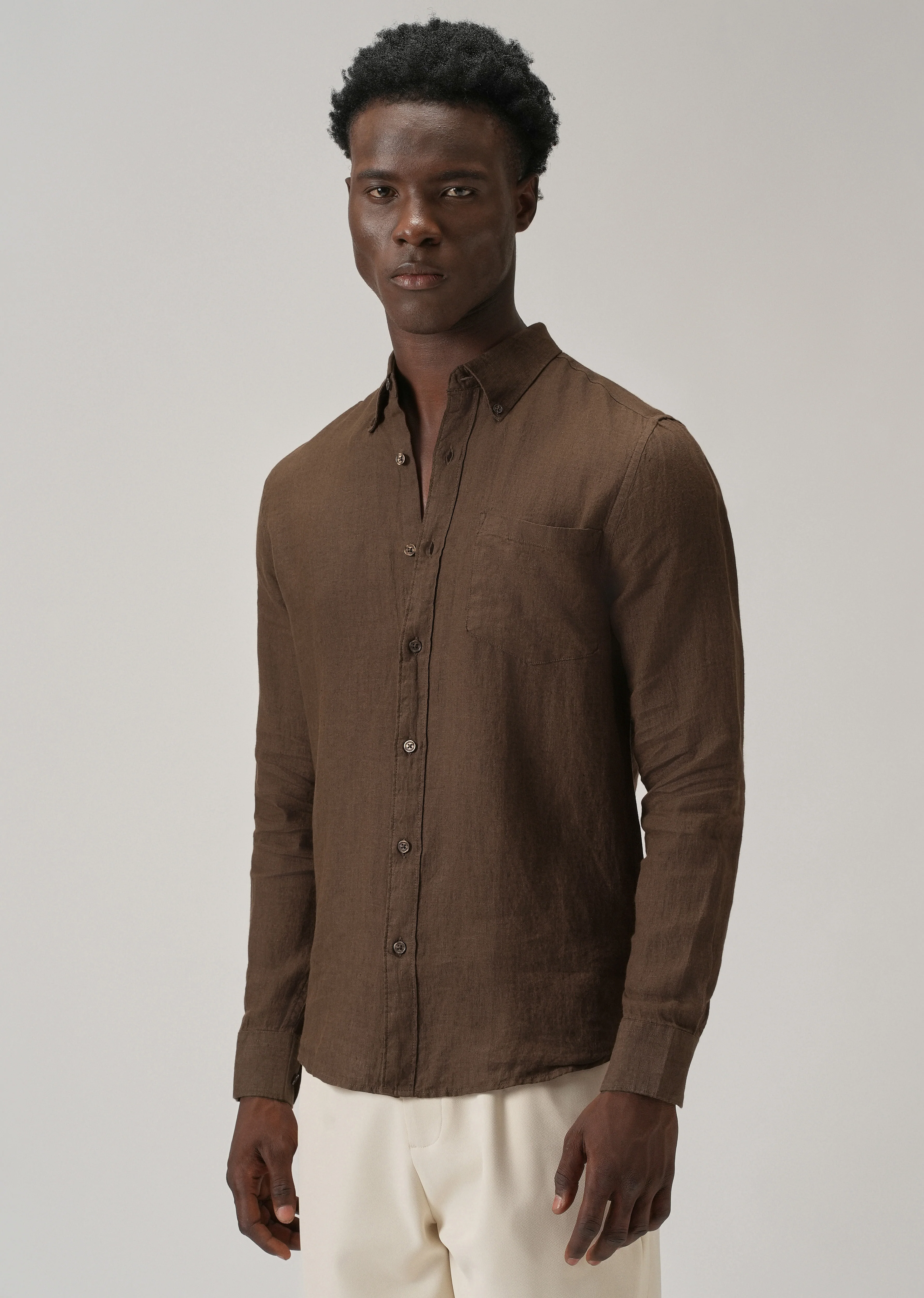 100% Pure Brown Linen Shirt - Image 5