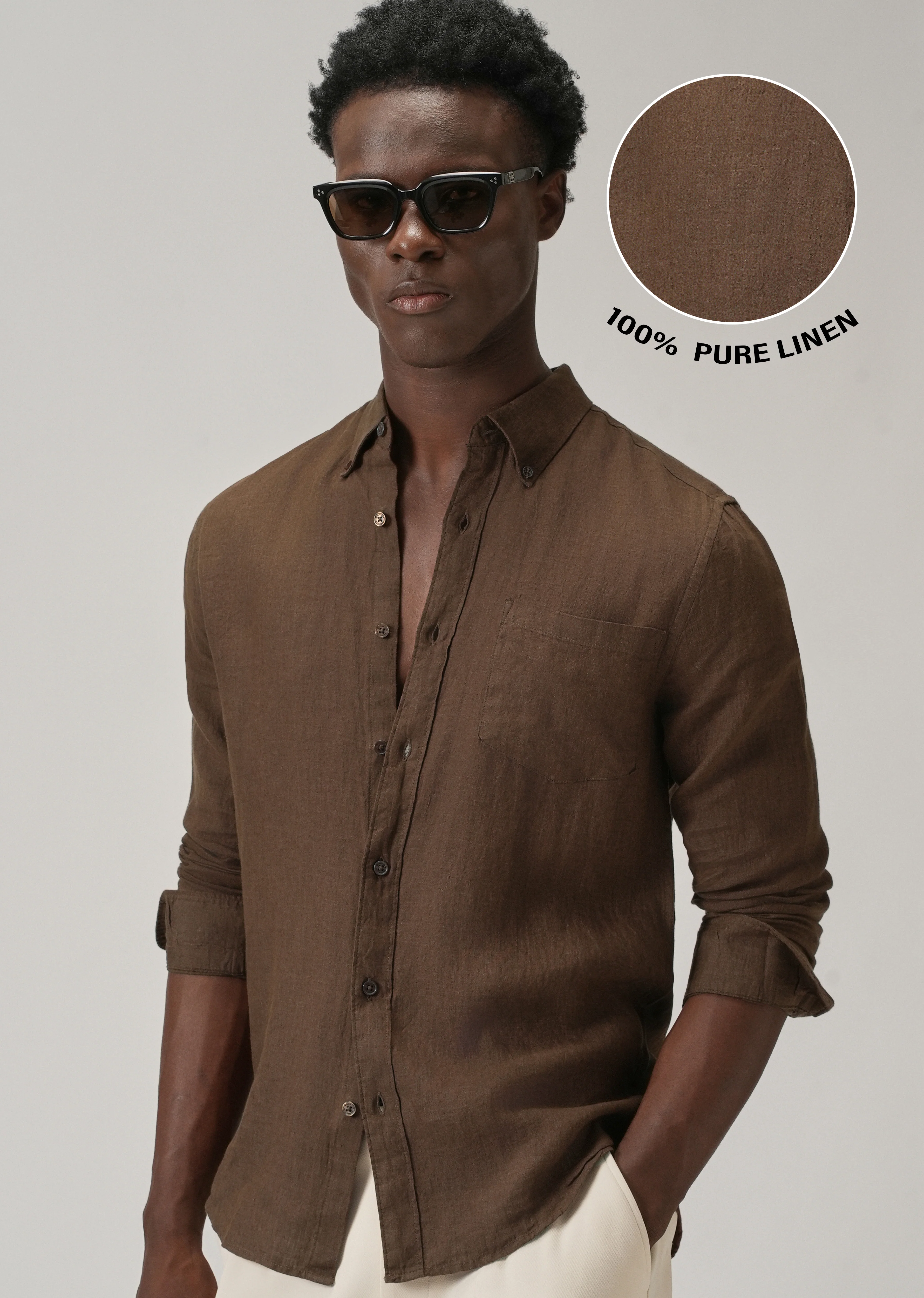 100% Pure Brown Linen Shirt - Image 8