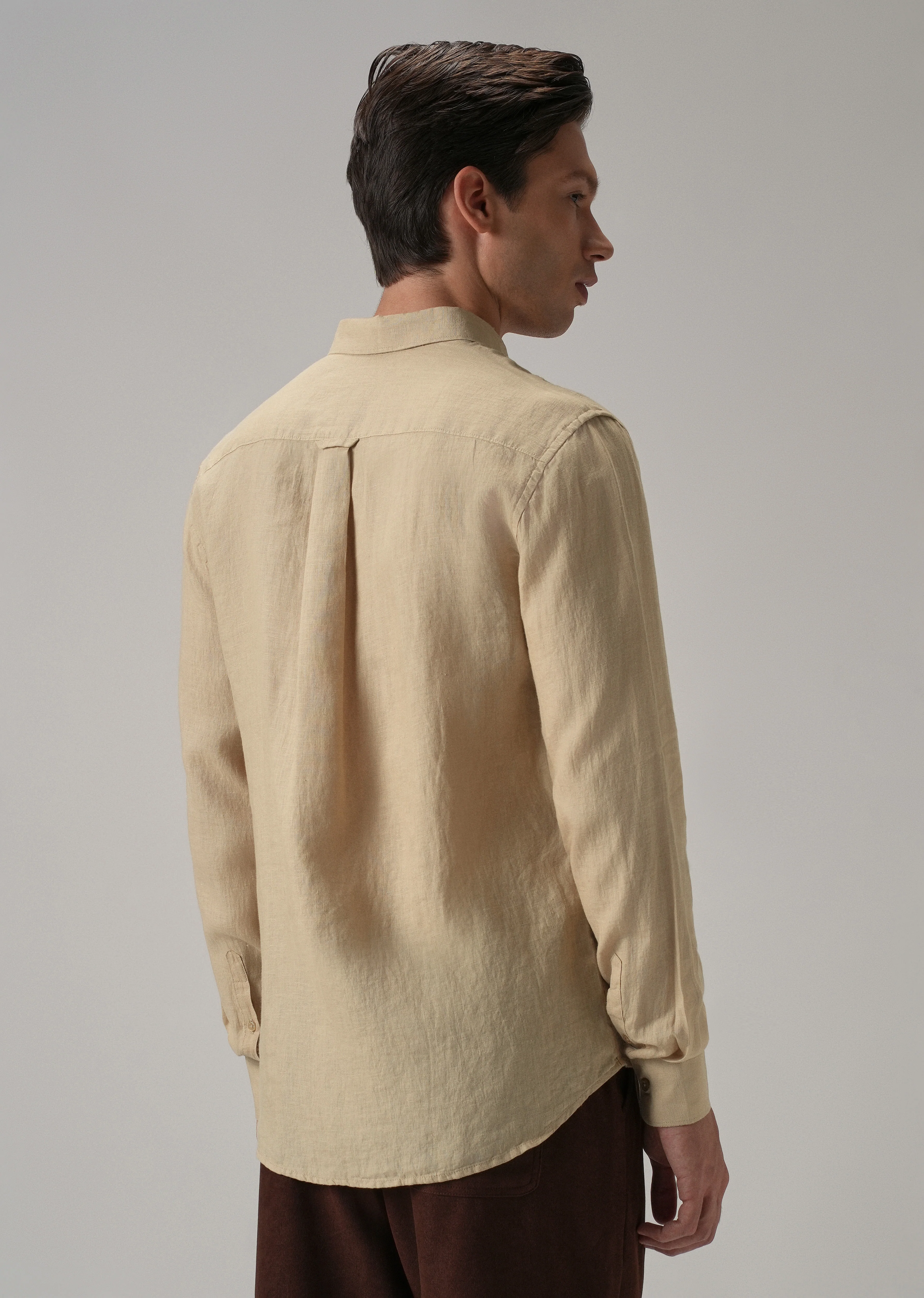 100% Pure Dark Beige Linen Shirt - Image 3