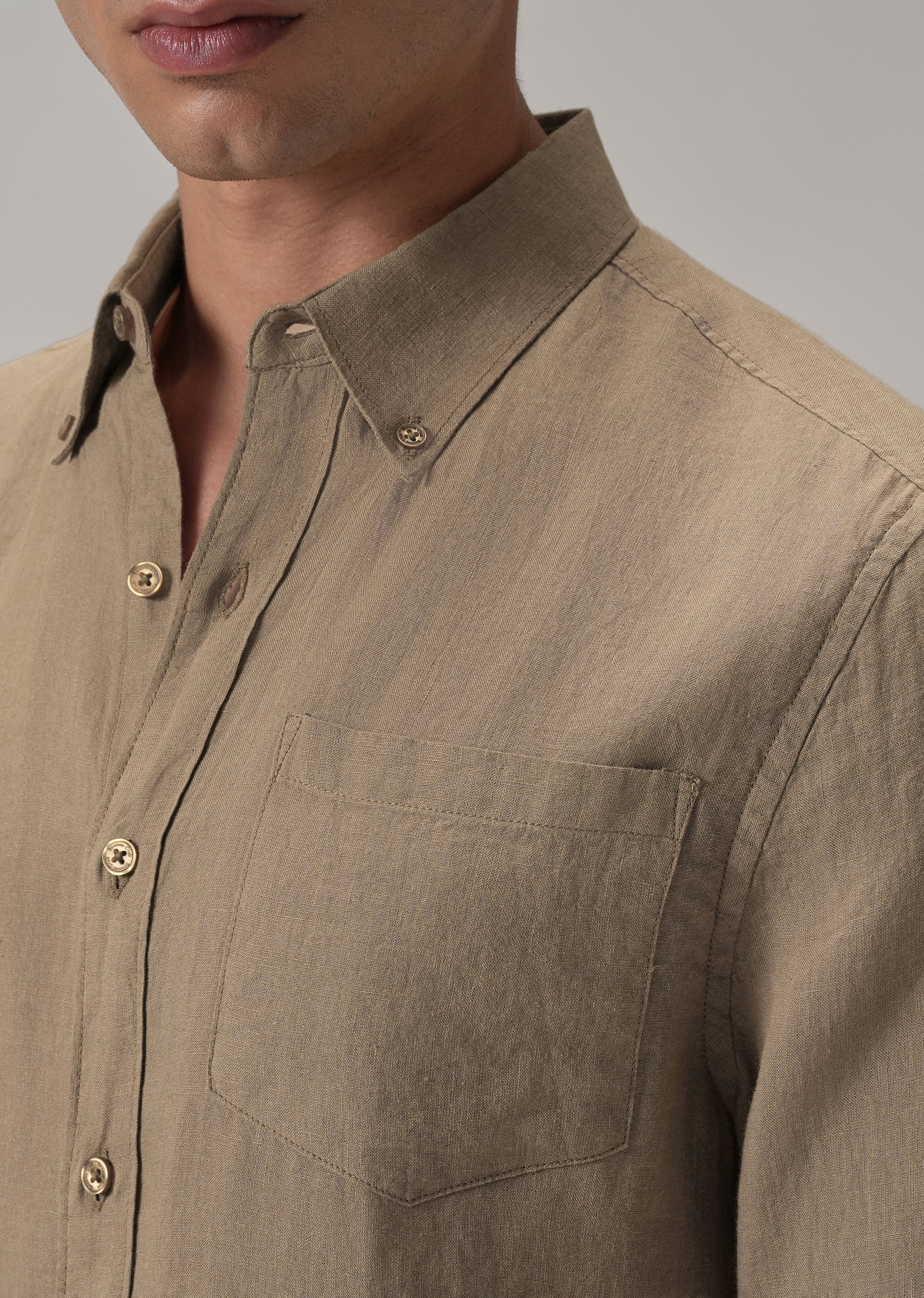 100% Pure Dark Brown Linen Shirt - Image 6