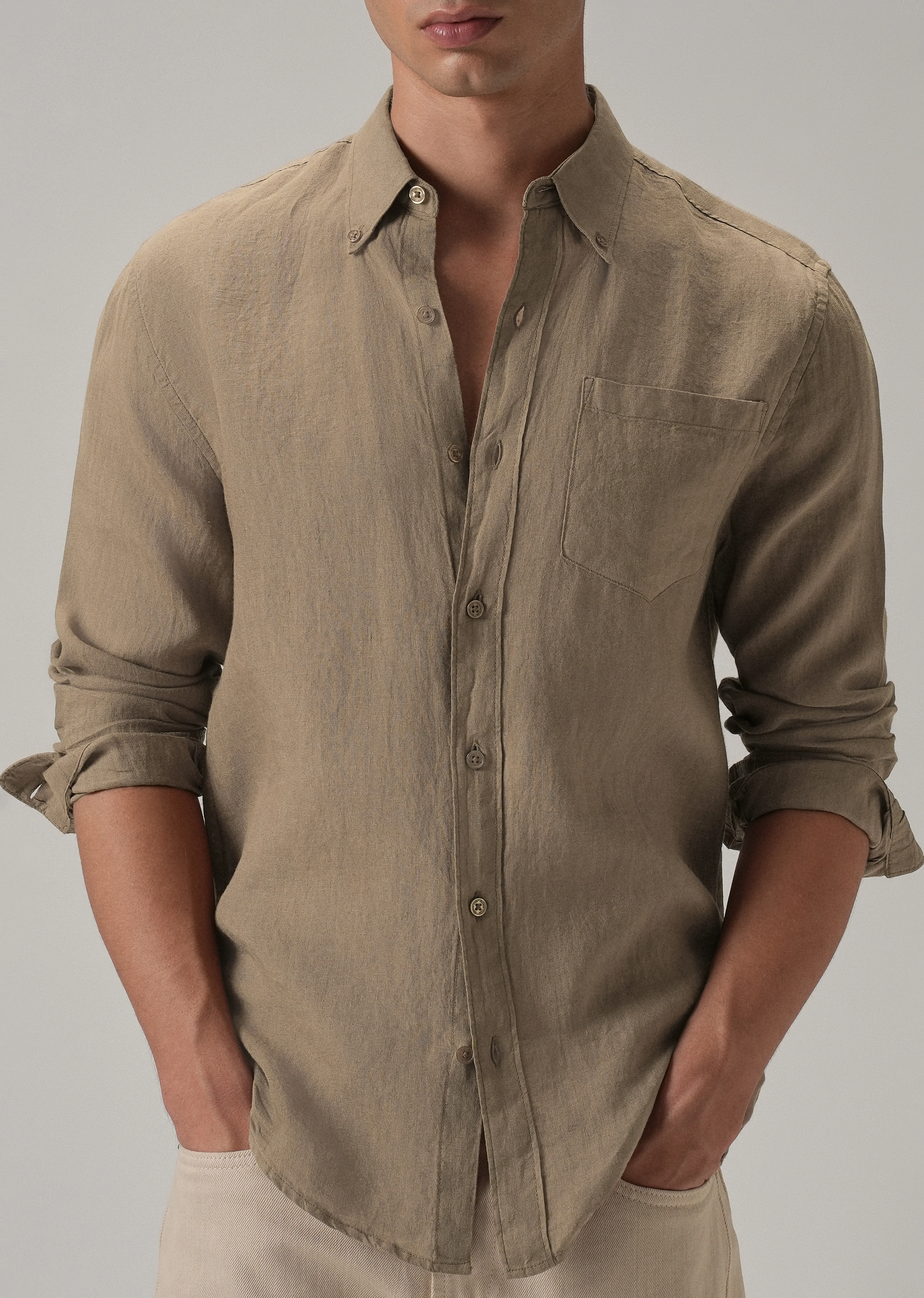 100% Pure Dark Brown Linen Shirt - Image 8