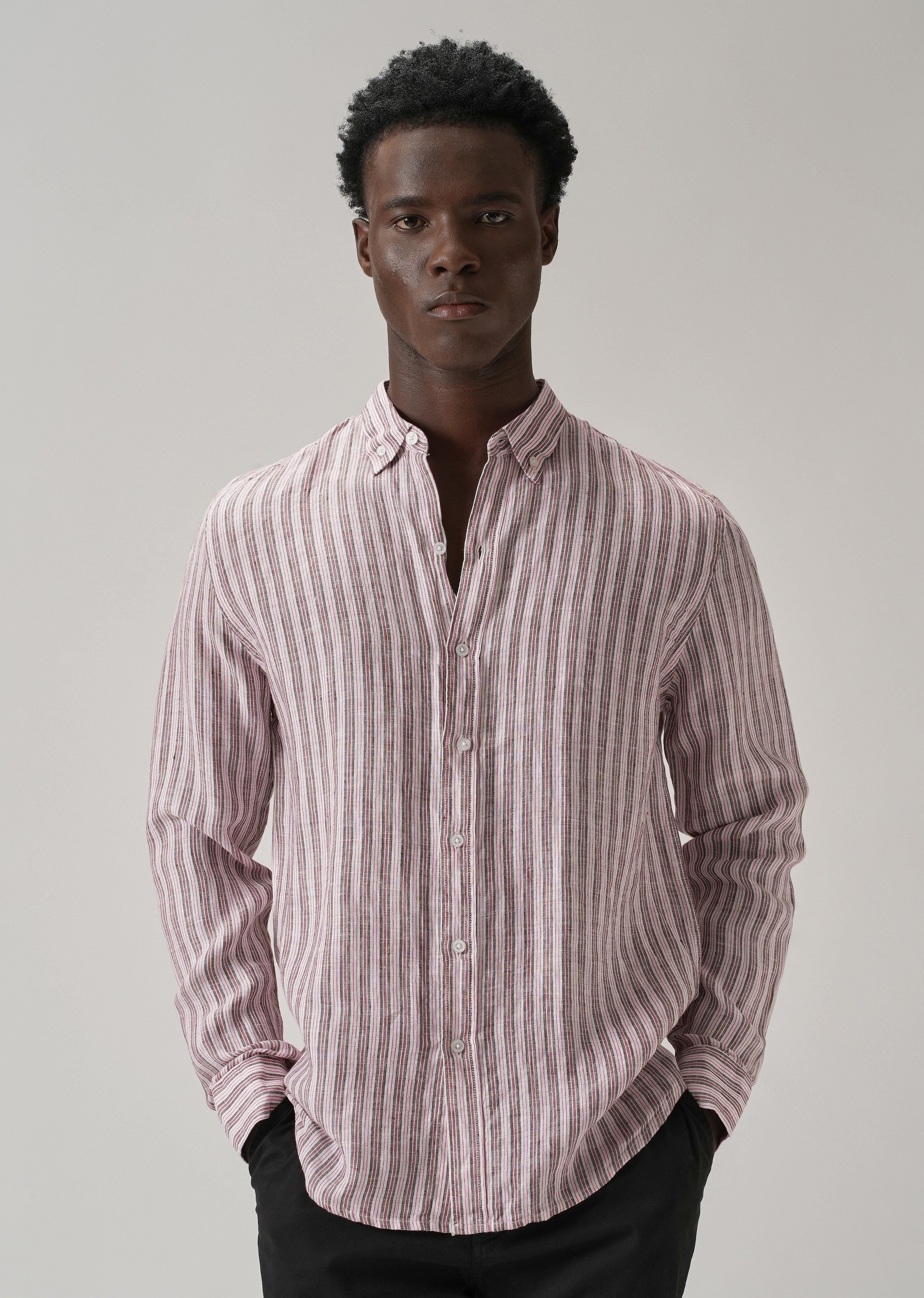 100% Pure Irish Brown Stripe Linen Shirt - Image 2