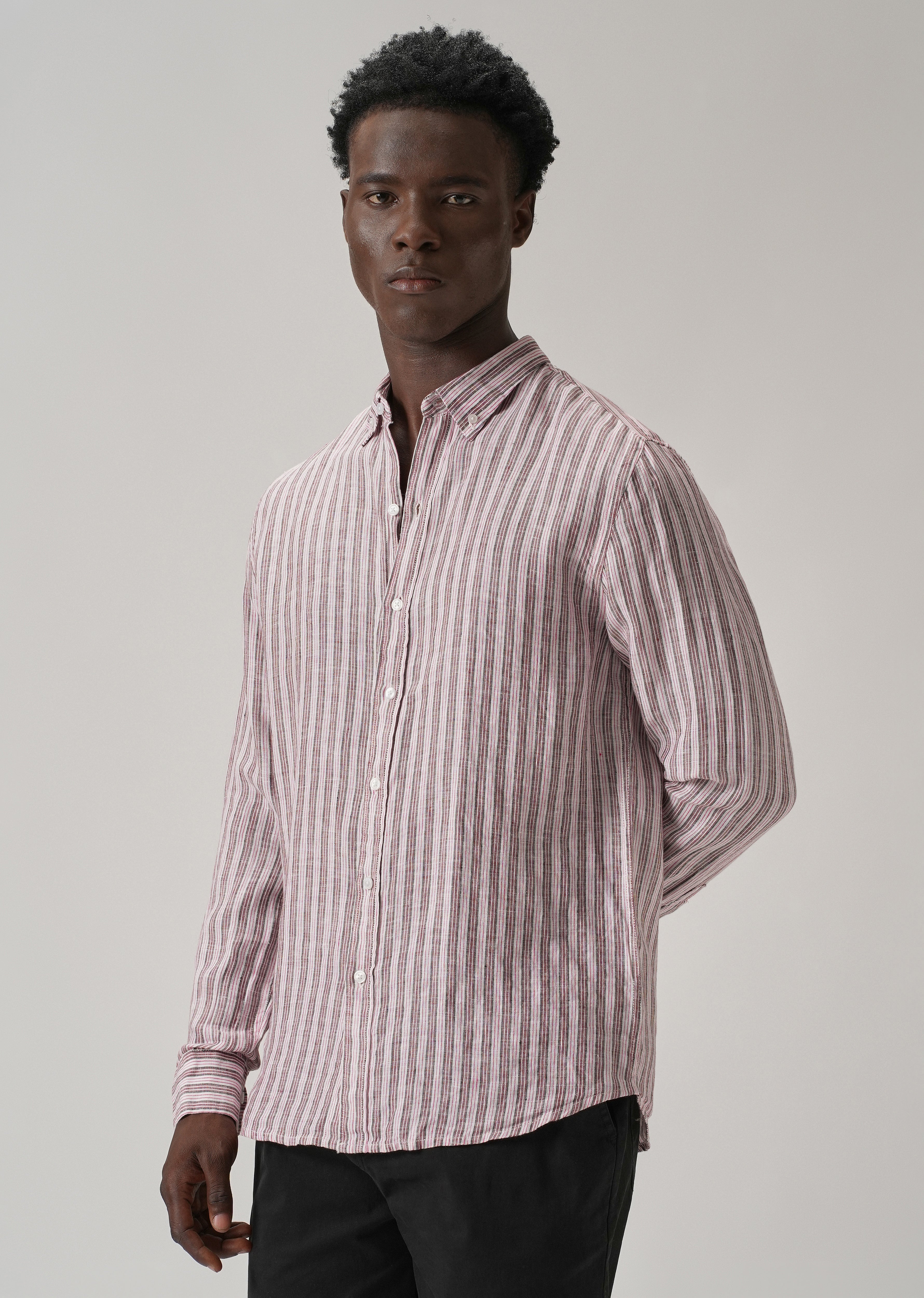100% Pure Irish Brown Stripe Linen Shirt - Image 4