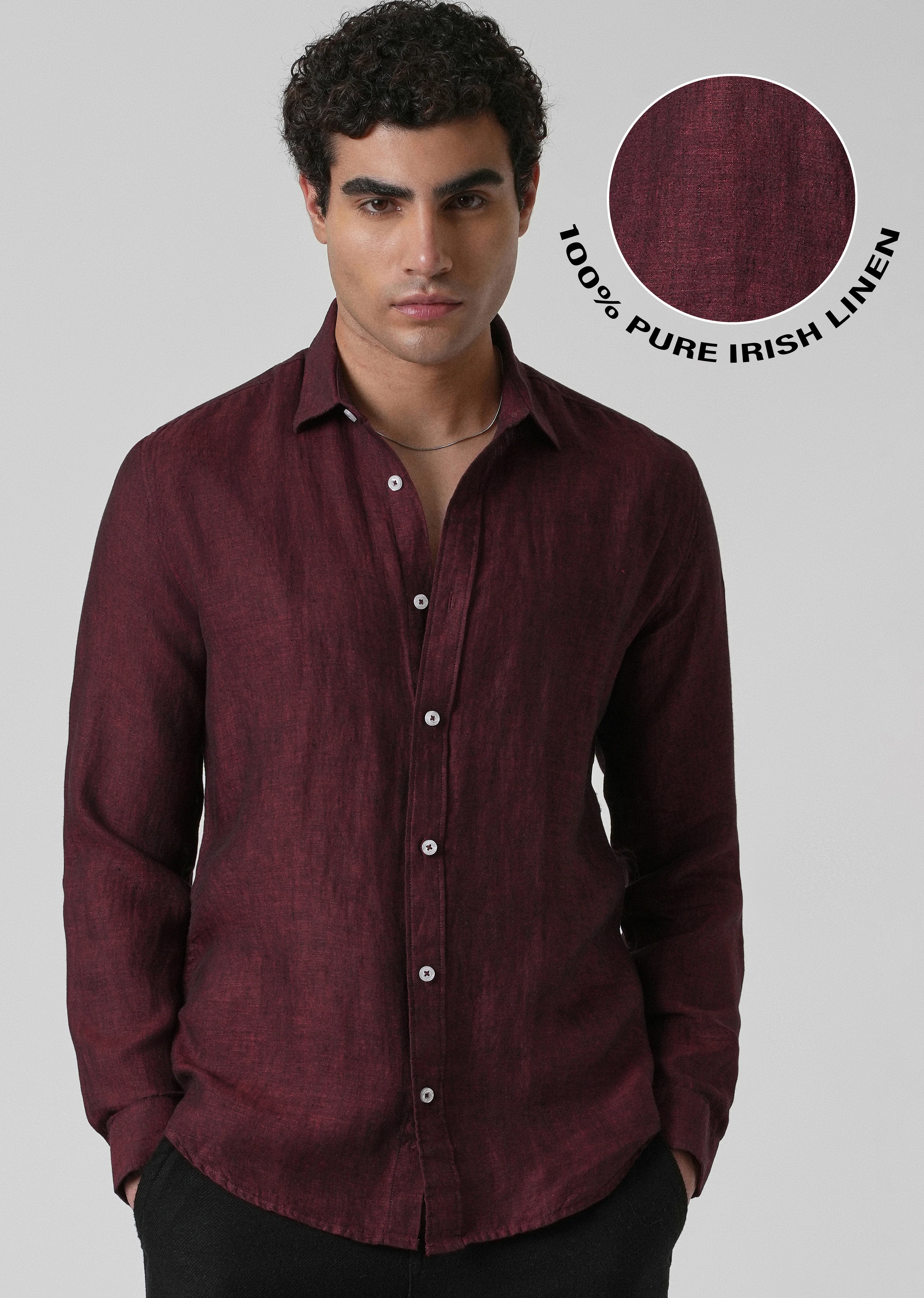 100% Pure Irish Burnt Maroon Linen Shirt - Image 7