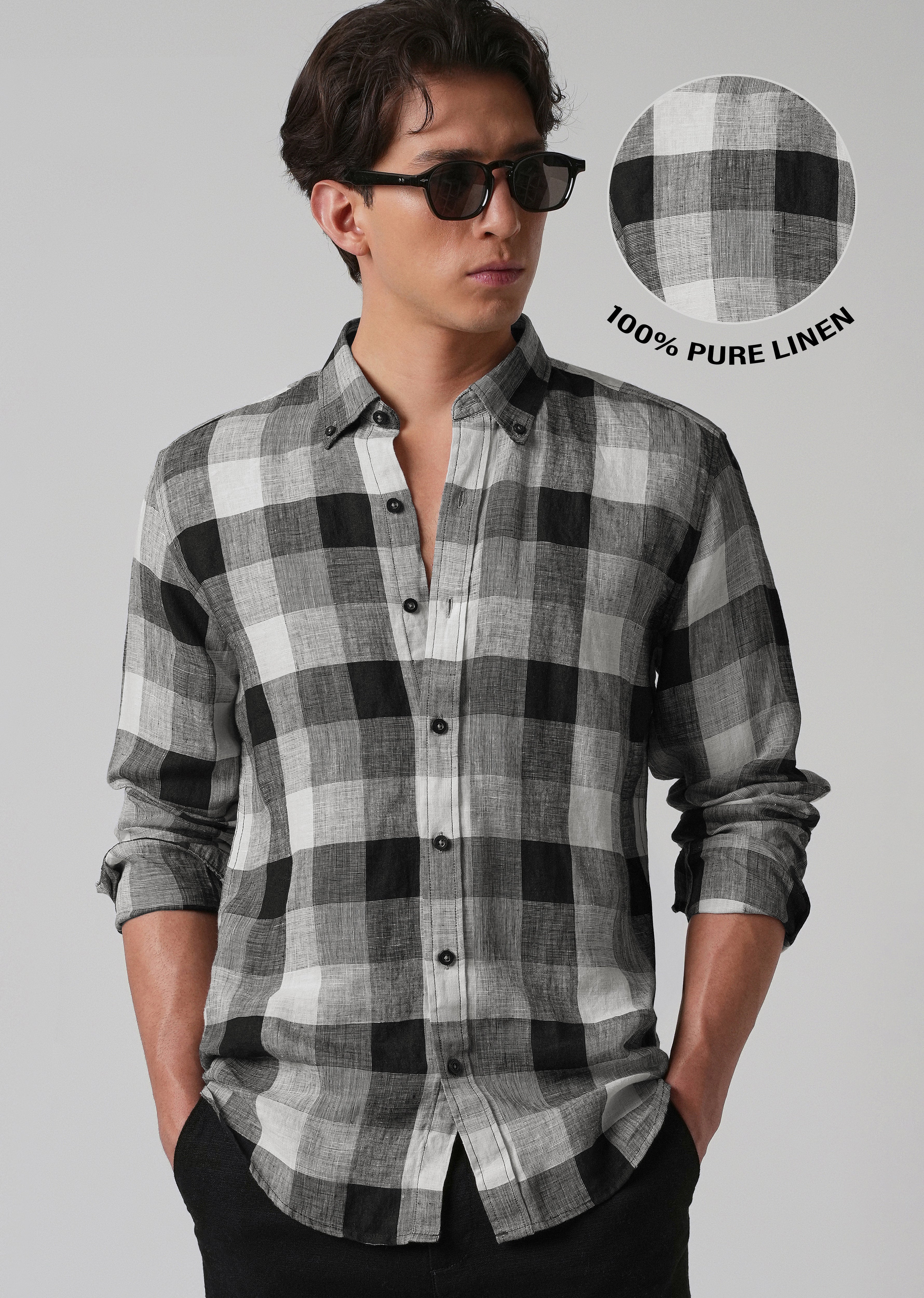 100% Pure Irish Linen Quadric Checks Shirt - Image 7