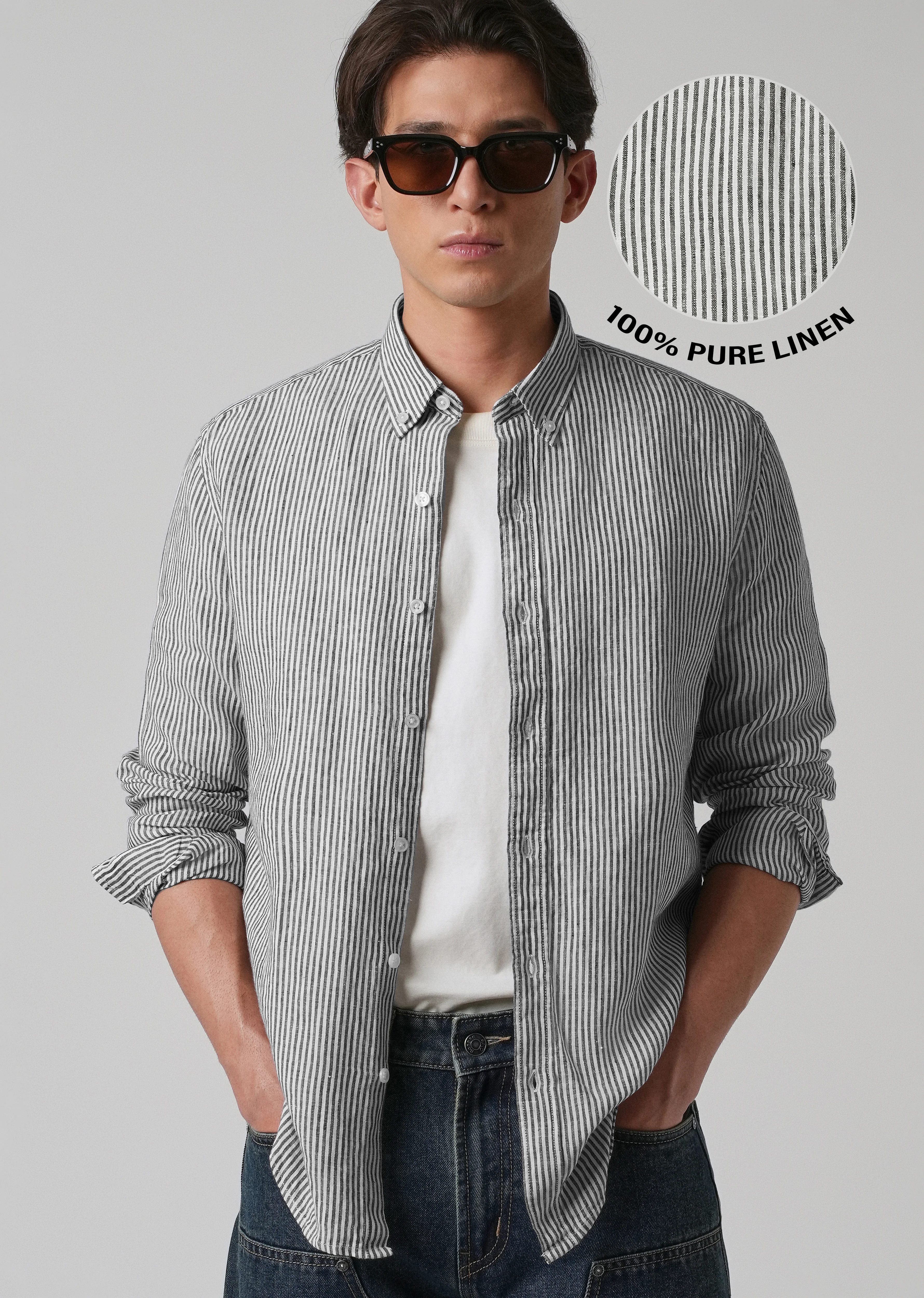 100% Pure Irish Pin Stripe Linen Shirt - Image 7