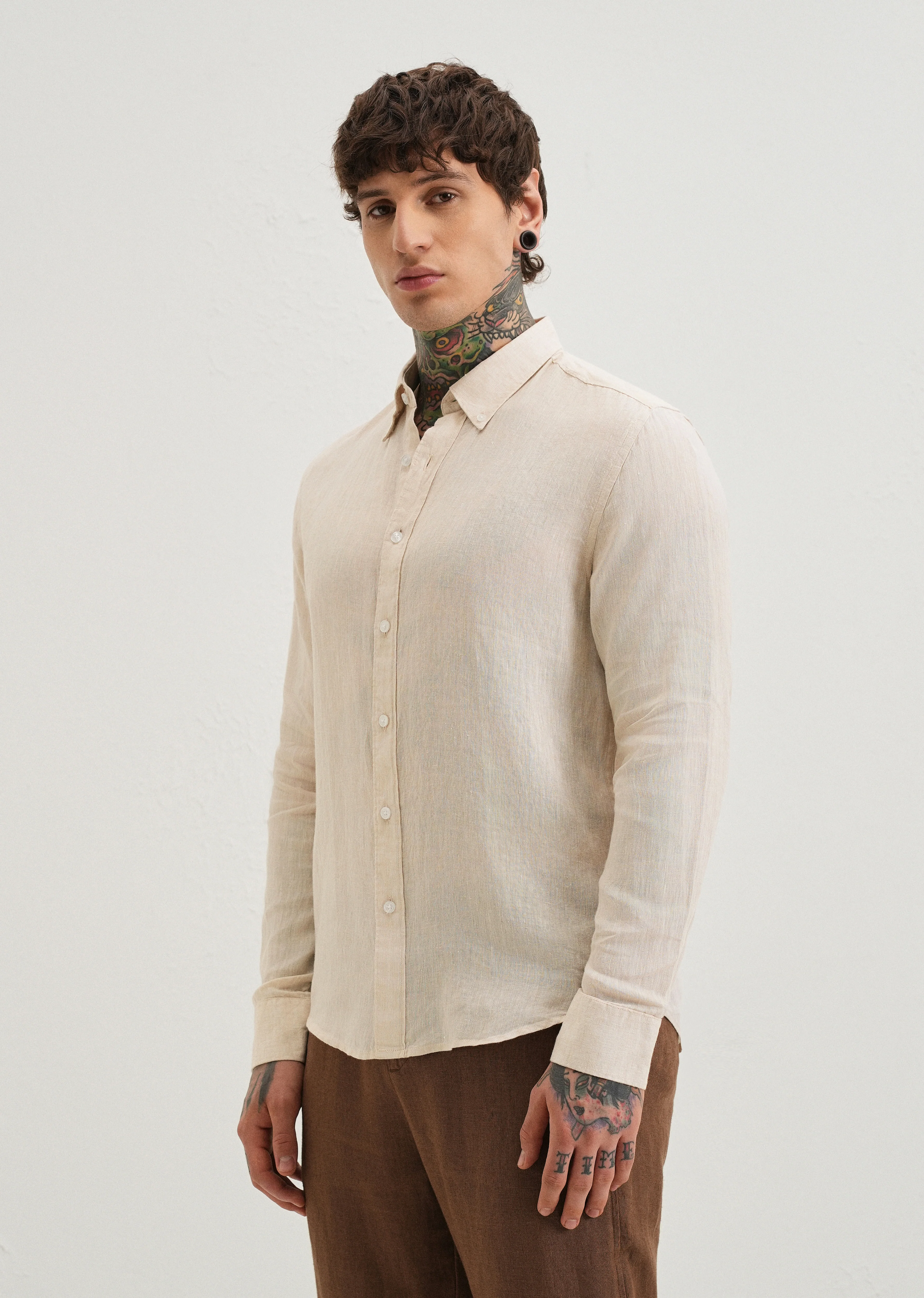 100% Pure Irish Sepia Beige Linen Shirt - Image 4