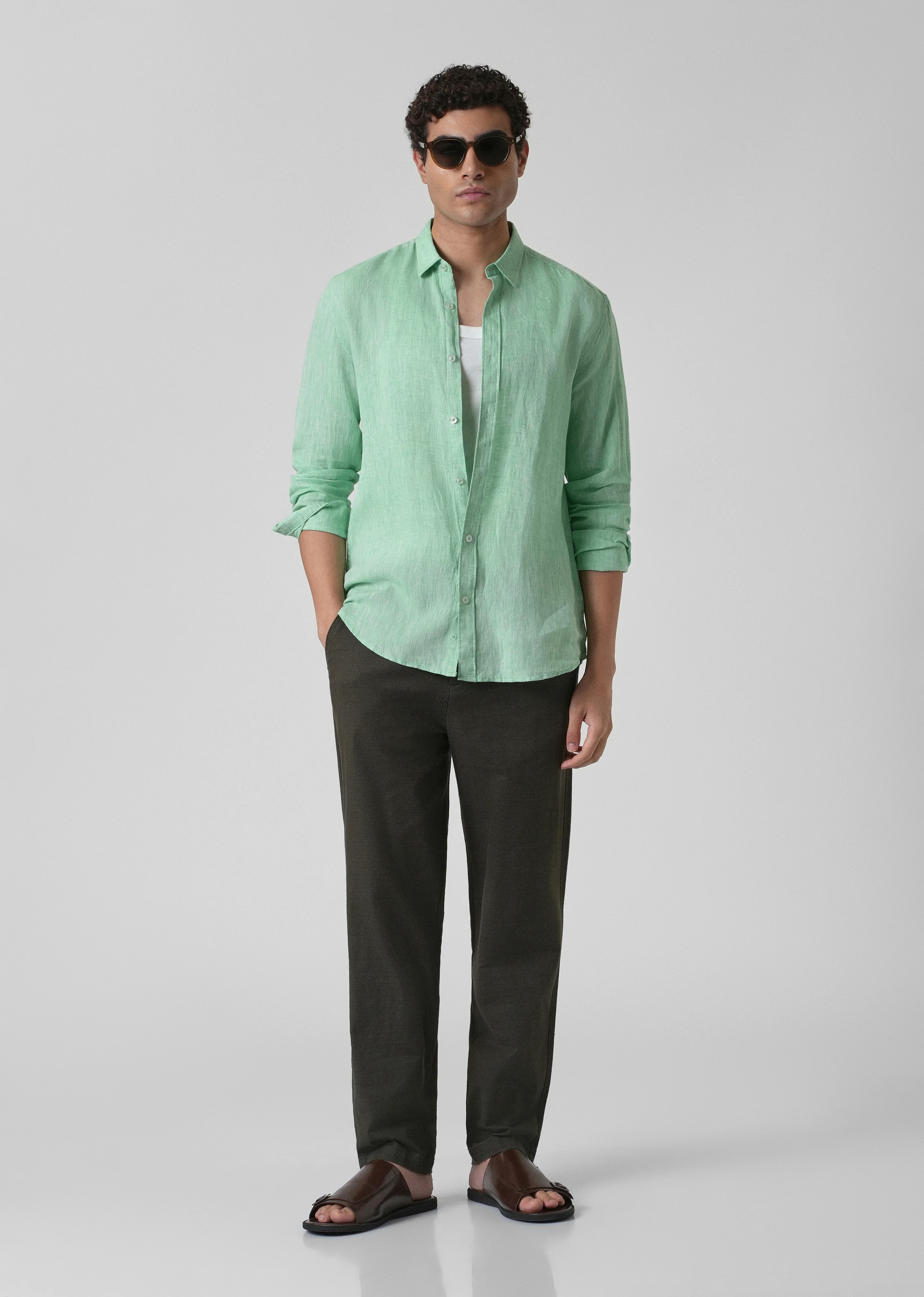 100% Pure Irish Smoke Green Linen Shirt - Image 6