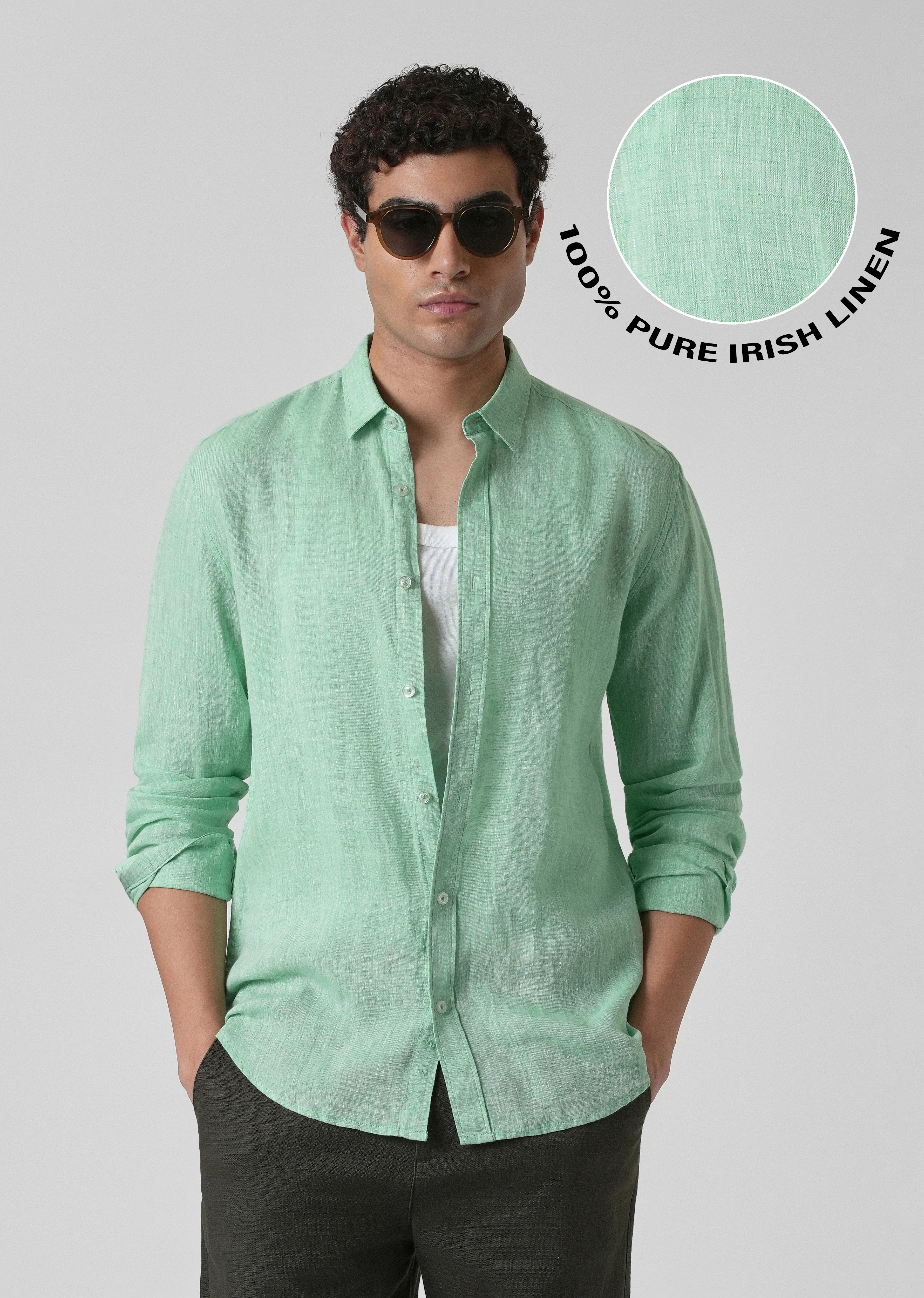 100% Pure Irish Smoke Green Linen Shirt - Image 7