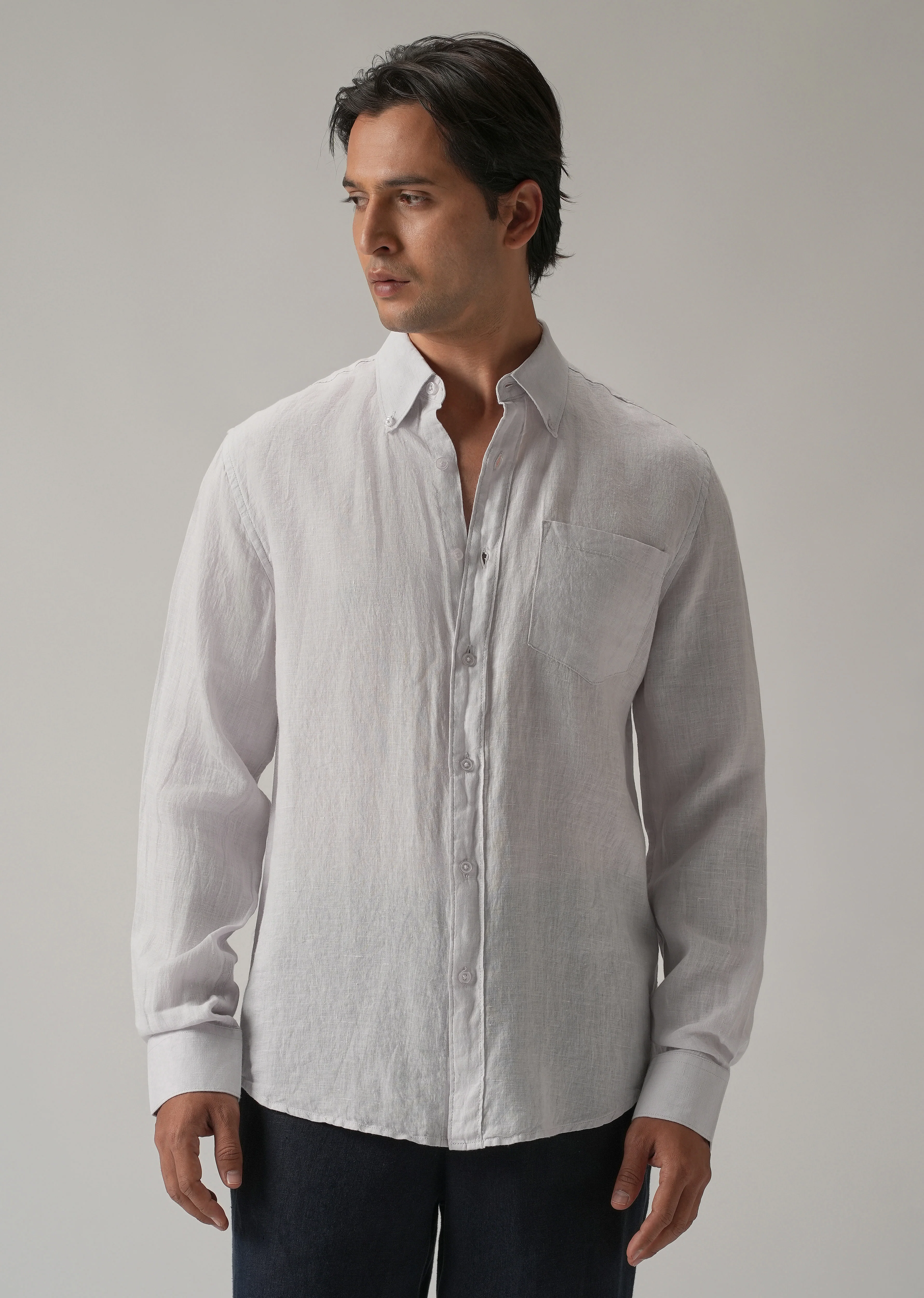 100% Pure Lavender Grey Linen Shirt - Image 3