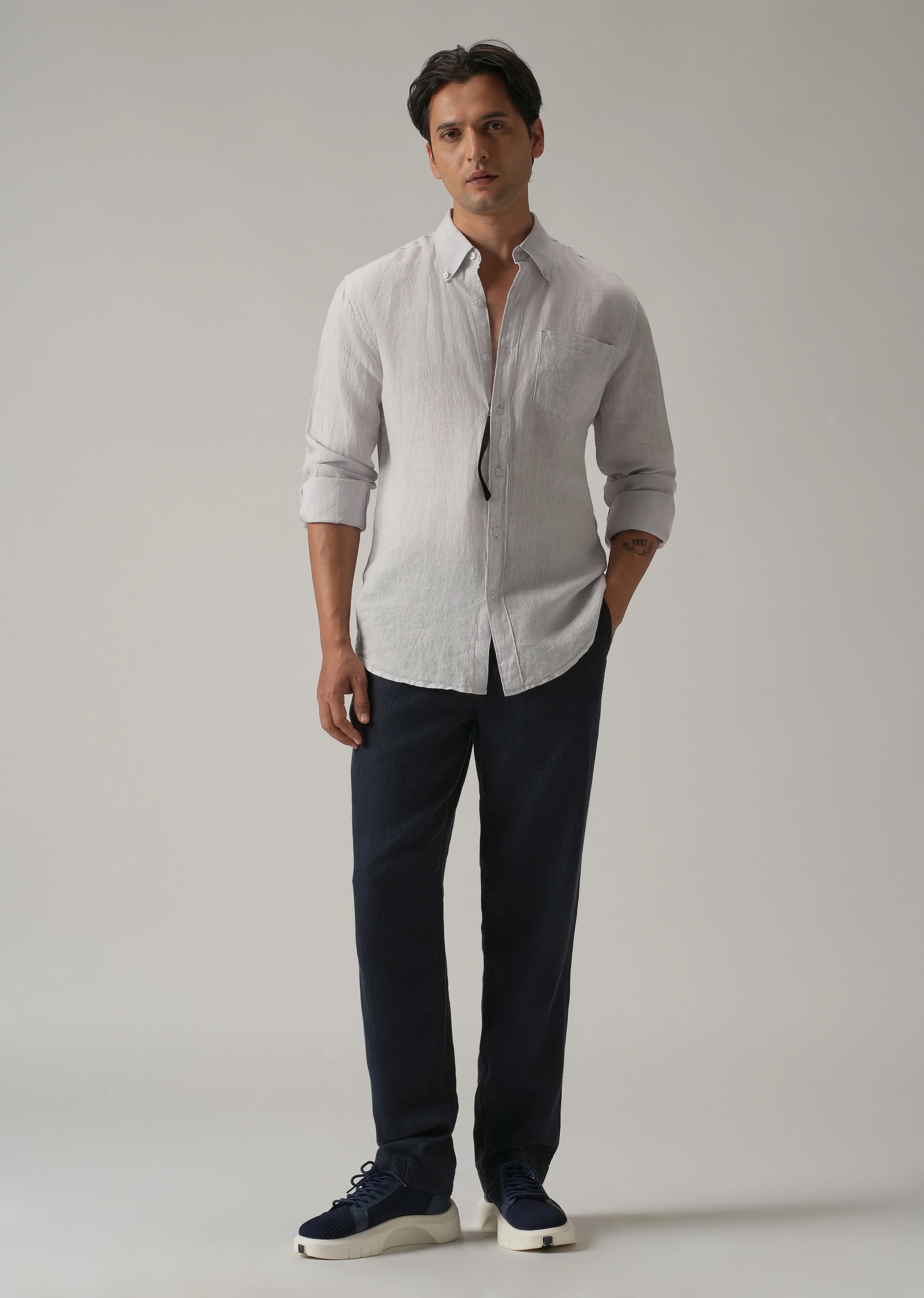 100% Pure Lavender Grey Linen Shirt - Image 6