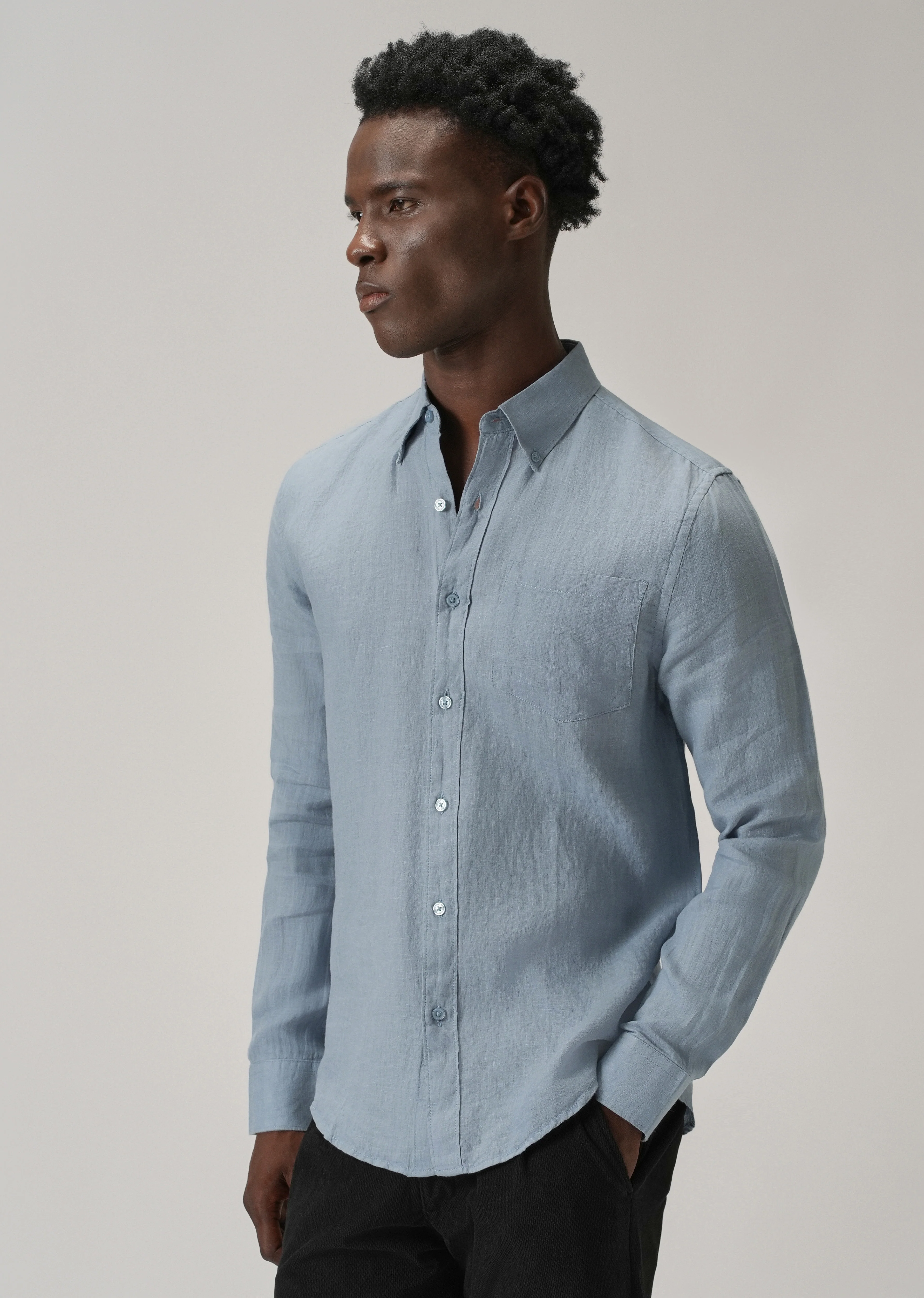 100% Pure Light Blue Linen Shirt - Image 4