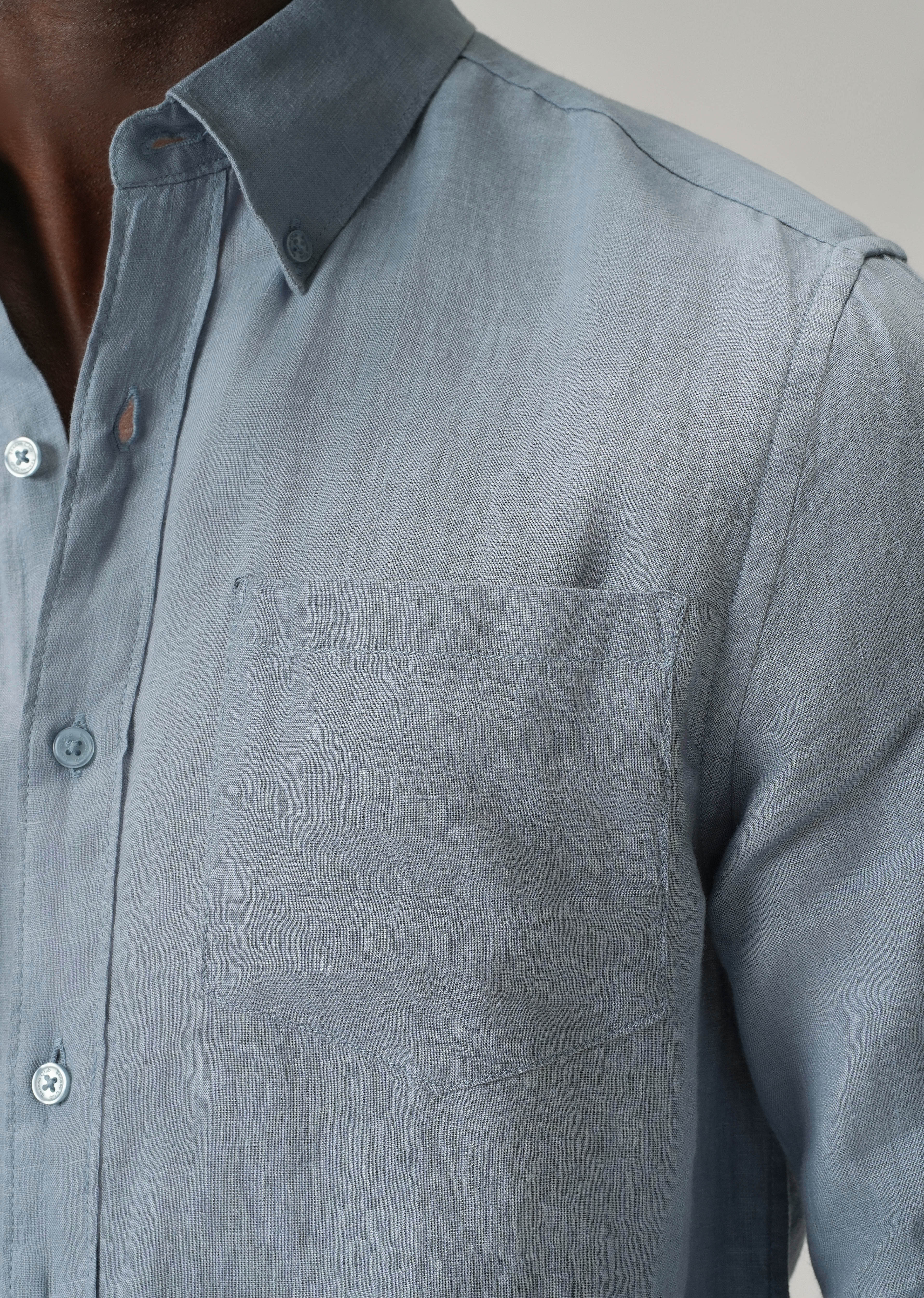 100% Pure Light Blue Linen Shirt - Image 5