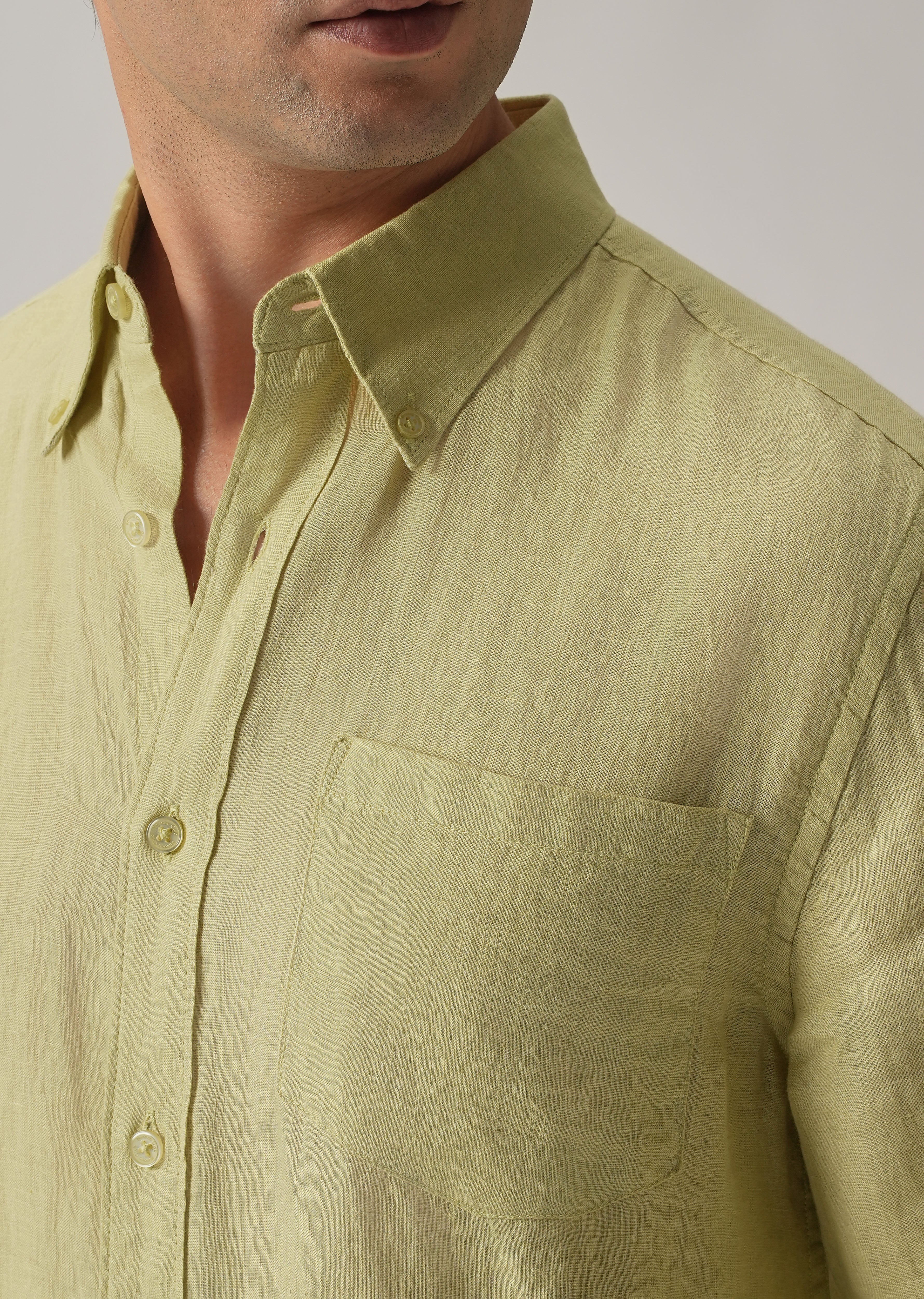 100% Pure Light Lemon Yellow Linen Shirt - Image 6