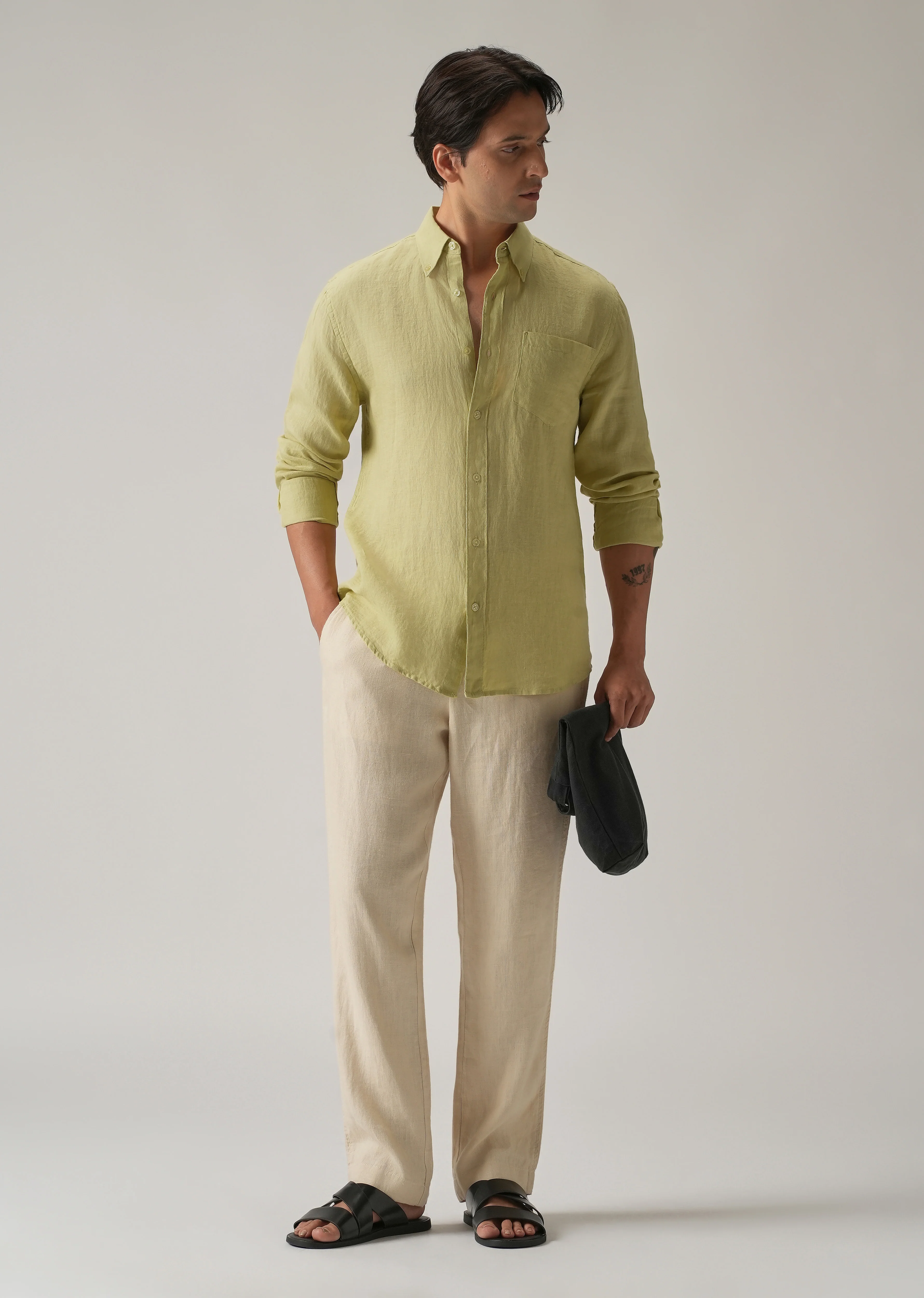 100% Pure Light Lemon Yellow Linen Shirt - Image 7