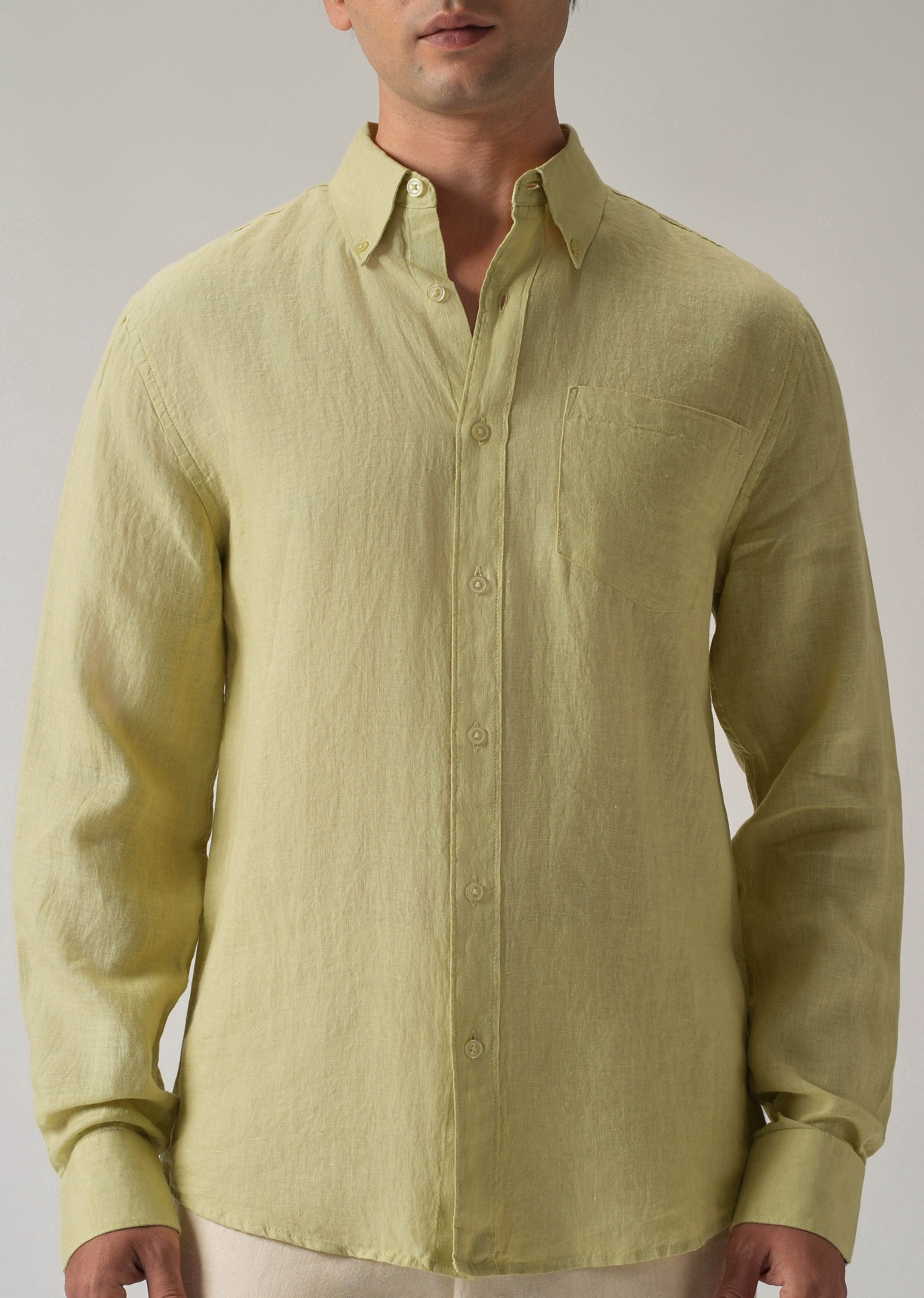 100% Pure Light Lemon Yellow Linen Shirt - Image 8